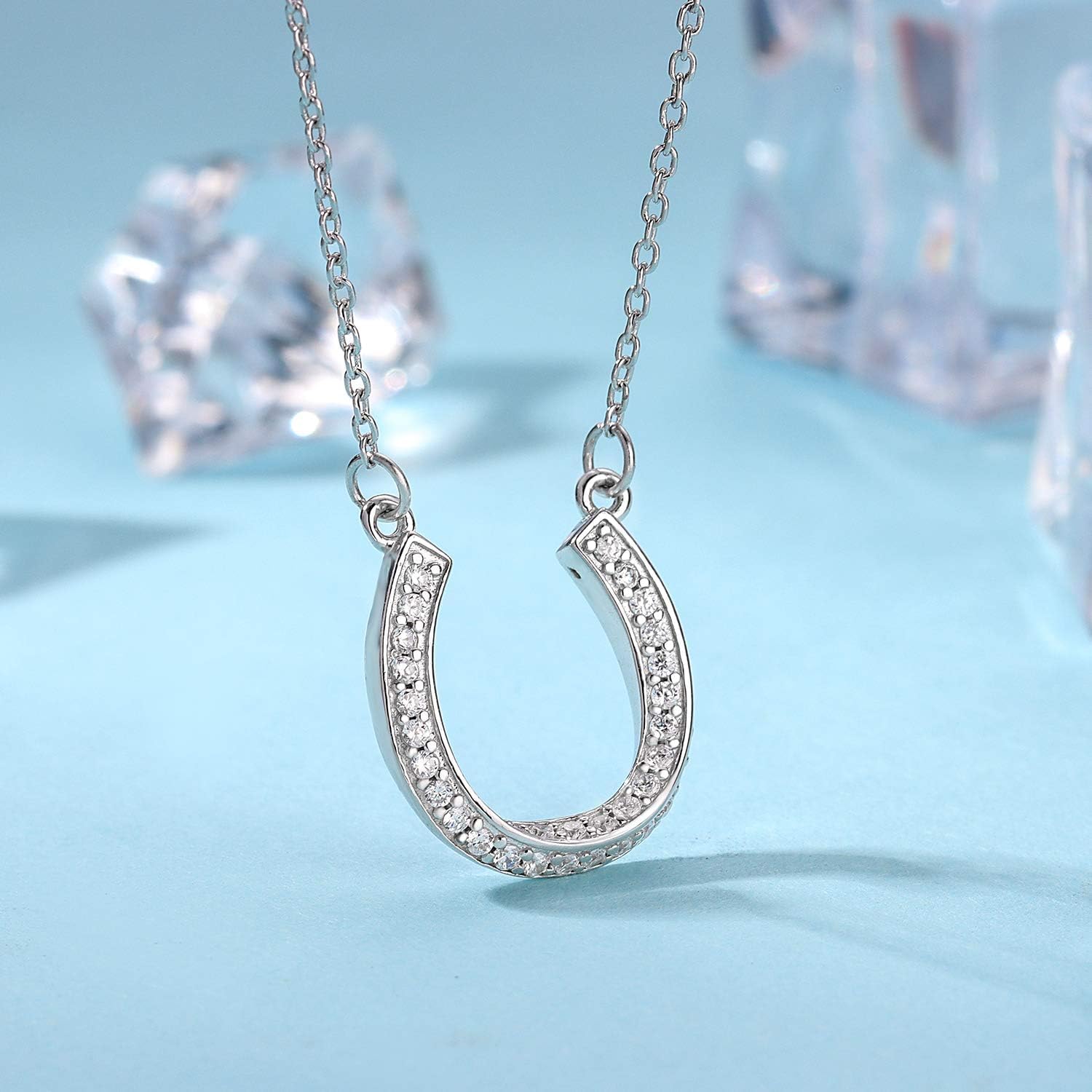 Friggem Horseshoe Necklace for Women Sterling Silver Birthstone Lucky Horseshoe Necklace Good Luck Pendant Necklace Jewelry Charm, with Fine Gift Box - Image 4