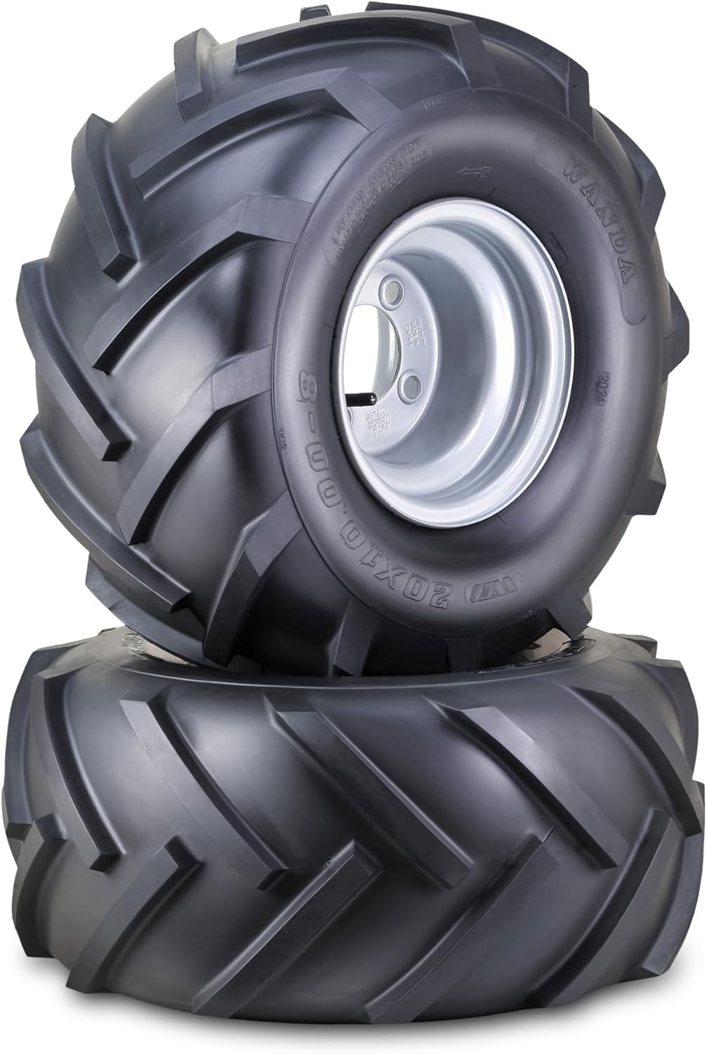 WANDA Lawn Mower Tractor Tire & Wheel 15X6-6 4-Ply P328 with 3/4" Bushing 3" Center Hub Silver Wheel-13078,SET 2