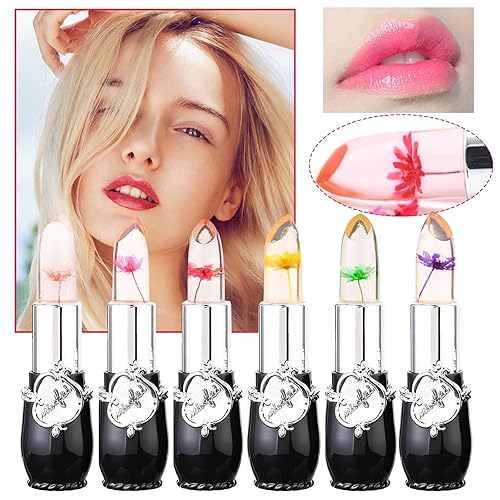 Miniatura 7 de ZITIANY Lápiz labial hidratante que cambia de color de flores secas, paquete de 1 lápiz labial de gelatina de flores de cristal, hidratante para