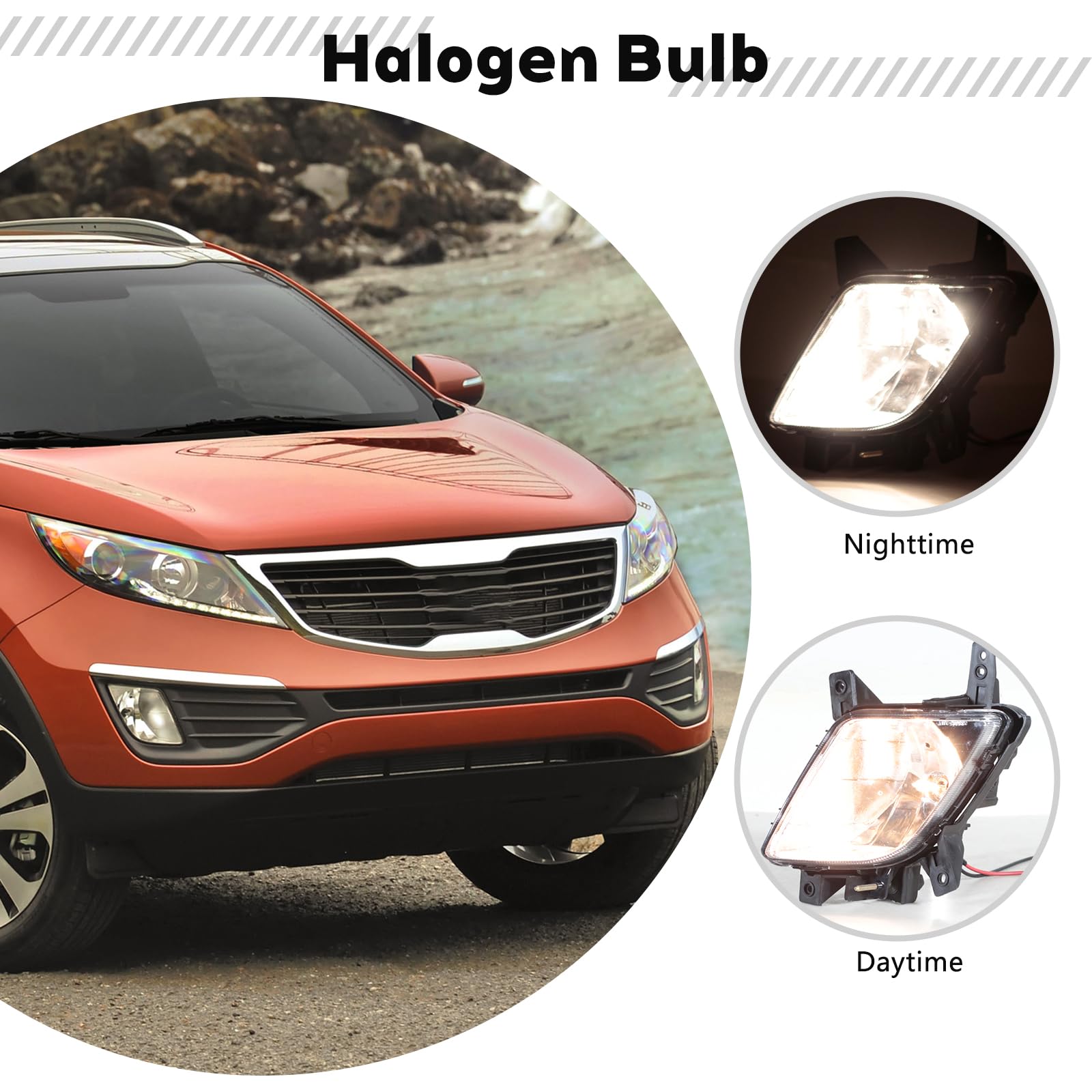 Evan-Fischer Front Fog Light Cover Set For Kia Sportage 2014-2016 – Textured Black, Pair