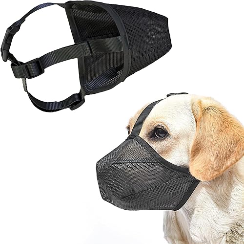 Bozal para perro con correa ajustable, bozal de malla de aire para perros pequeños, medianos y grandes, bozal suave transpirable, antimordeduras,
