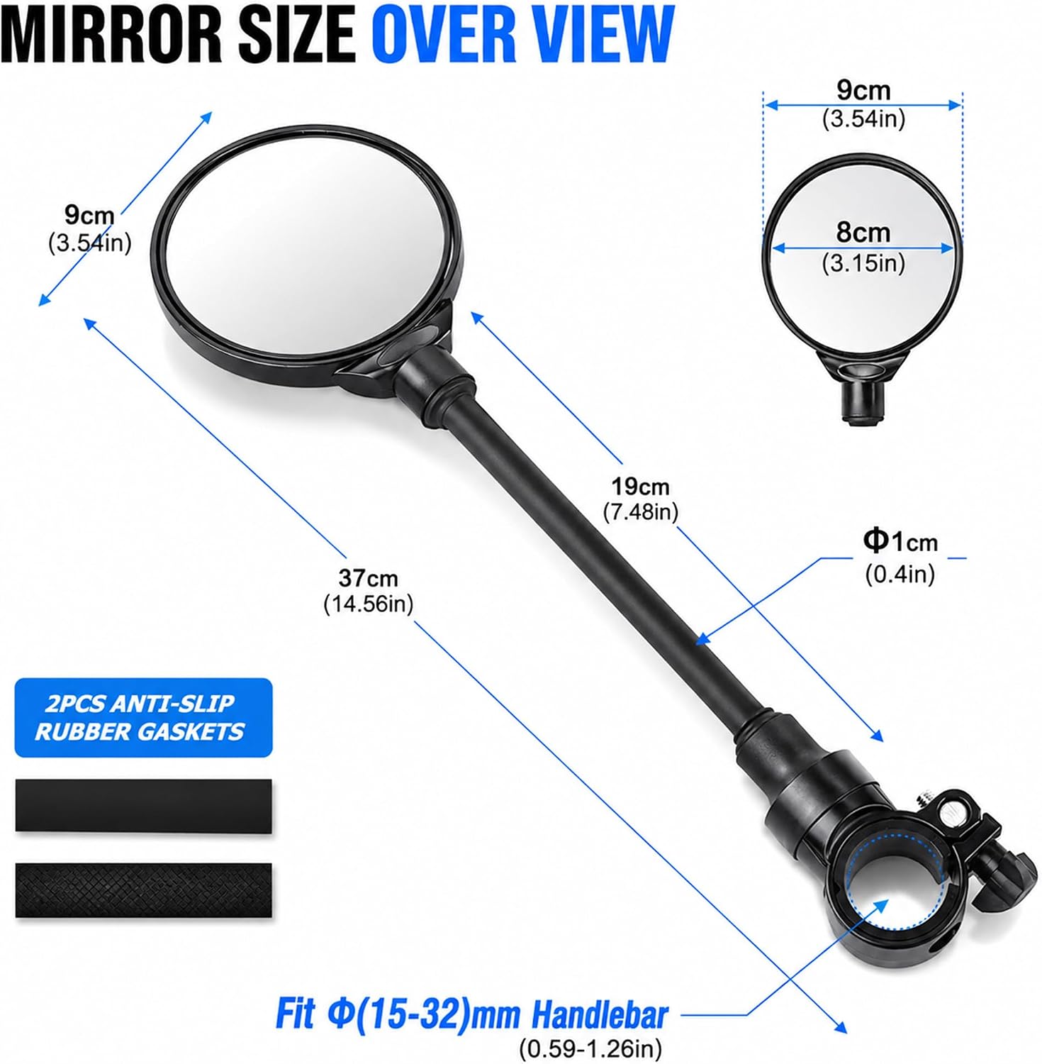 Bike Mirror, Adjustable Bike Mirrors Handlebar Rearview Mirror, Acrylic Convex Round Bike Rear View Mirrors for Handlebars, Bicycle Mirror for E-bike Scooter