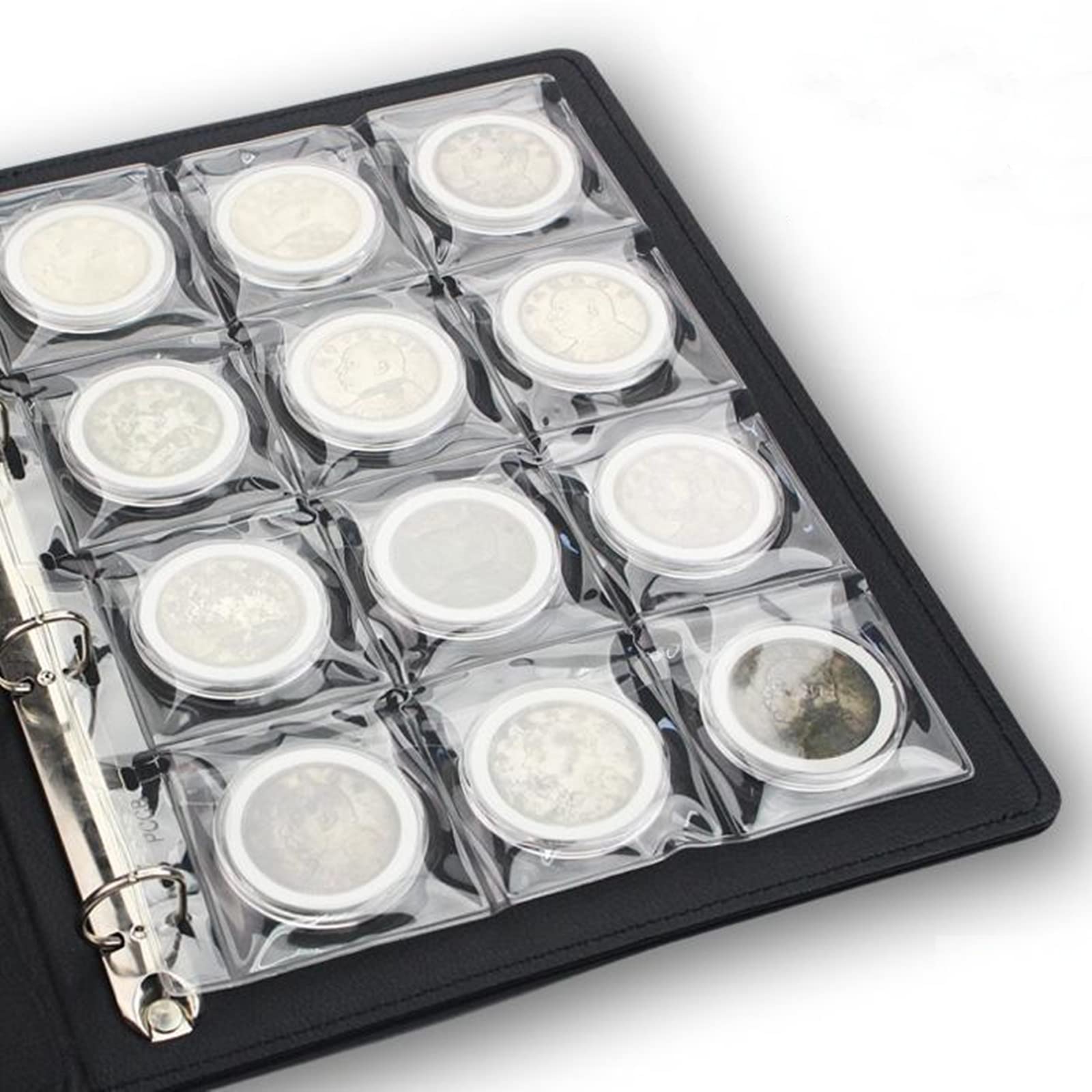 MUROAD 12-Pocket Coin Pages for Collectors 10 Sheets Coin Collection Sleeves, Coin Collecting Supplies (12 pockets x 10 sheets) - Image 3