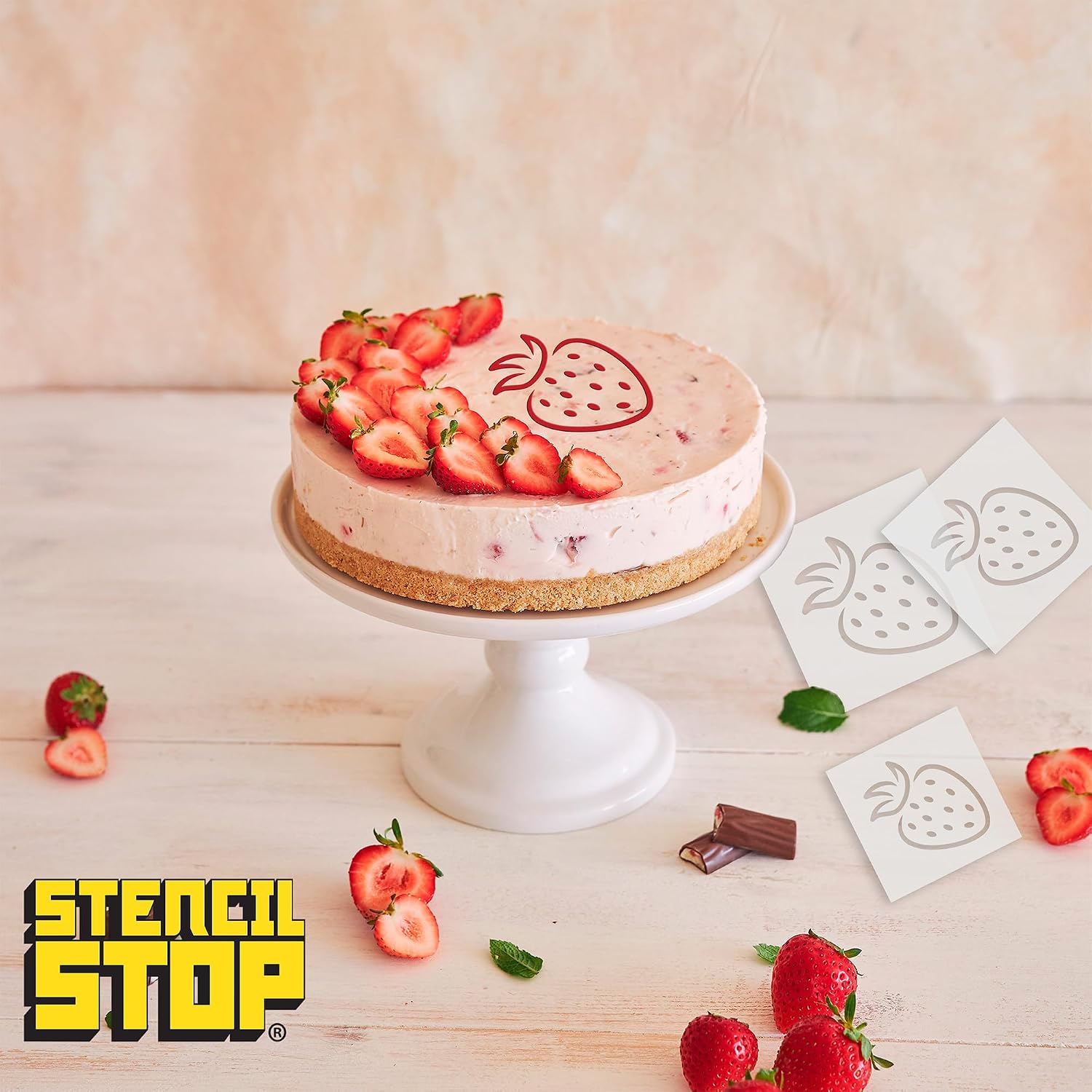 Strawberry Stencil - Reusable for DIY Projects, Painting, Drawing, Crafts - 14 Mil Mylar Plastic (6 Pack (2", 3", and 4", 2 Each))