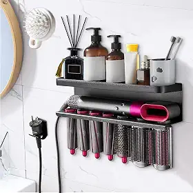 Organizador de Modelador Parede, Suporte para Secador e Chapinha, Organizador de Secador e Chapinha de Parede, Suporte de Armazenamento para Modelador, Suporte para Escova Modeladora