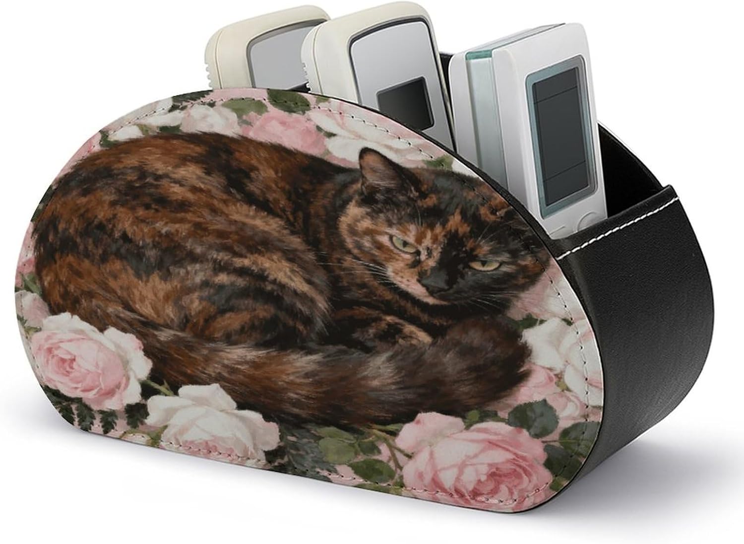 Tortoiseshell Cat in Roses Remote Control Holder with 5 Compartments