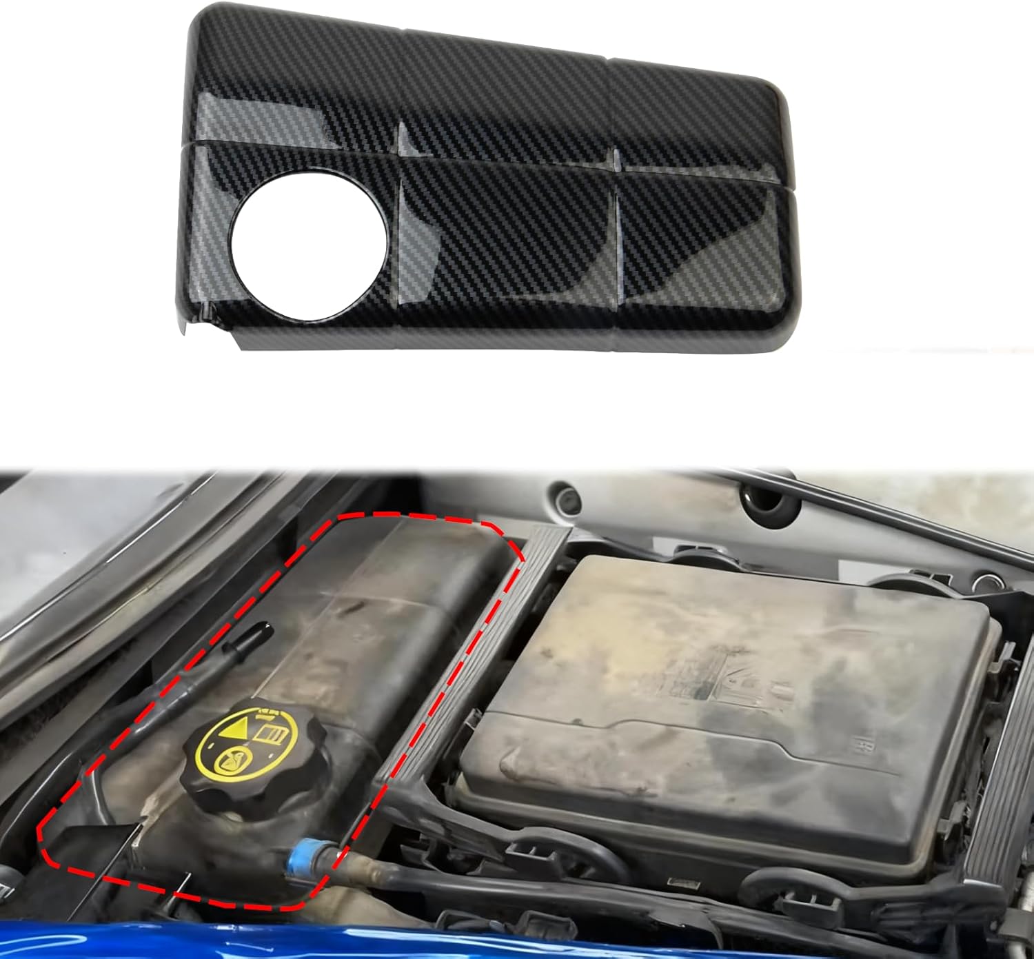 Korlot Carbon Fiber Style Engine Hood Coolant Cooling Liquid Tank Cover Trim Accessories for Chevrolet Corvette C7 2014-2019