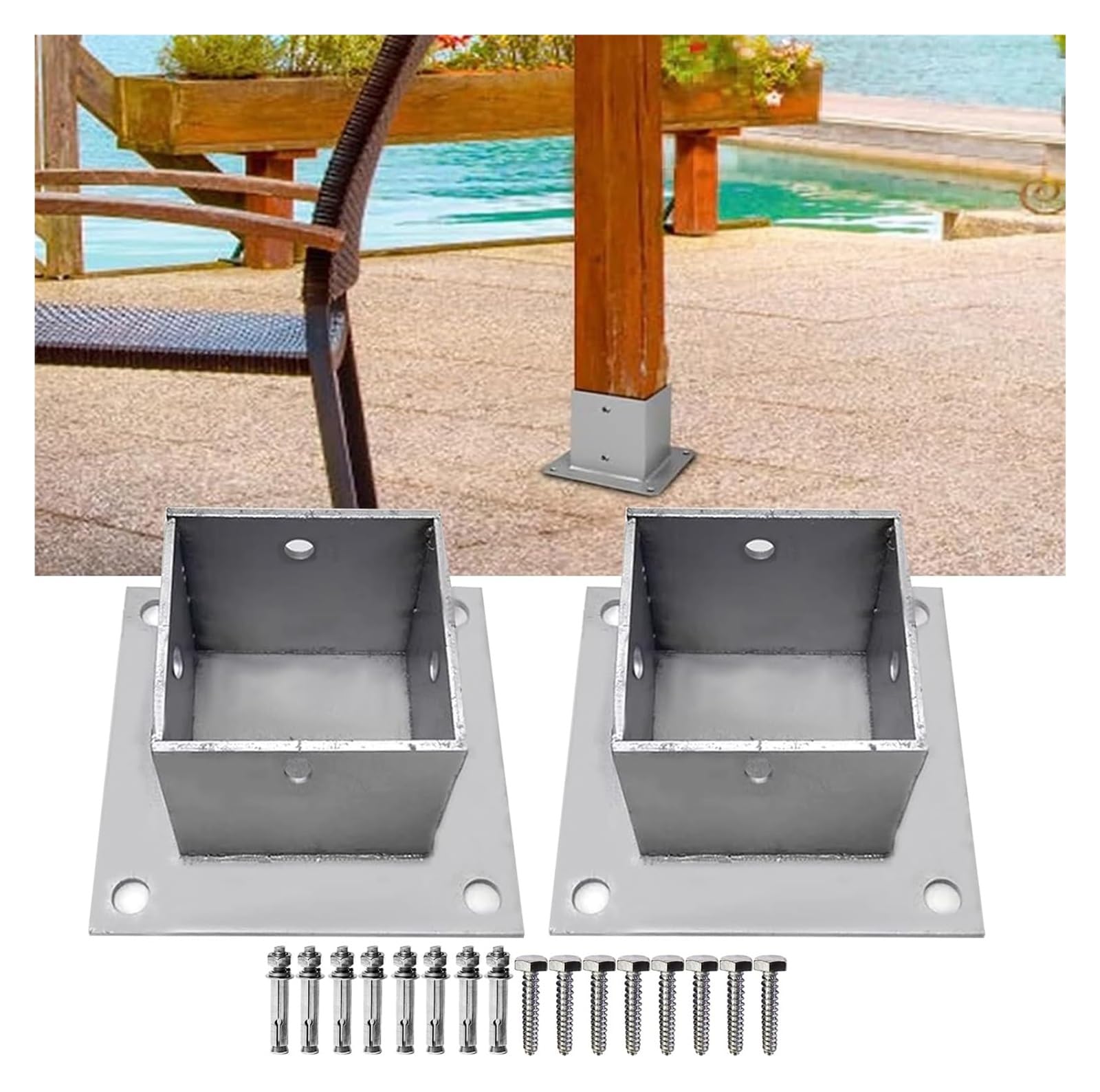 Fence Posts， 4mm Thick Stainless Steel, with Wood Screws and Concrete Anchors, for Deck Railing Mailbox(50x50 Mm(2x2 in),2 Pcs)