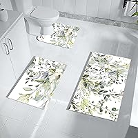 Vista 1 de MUGINYU Juego de 3 alfombras de baño de hojas verdes, diseño floral de primavera bohemio de secado rápido, plantas de eucalipto minimalista de goma