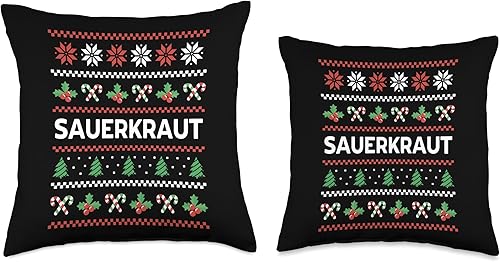 Miniatura 3 de Sauerkraut And German Food Lover Designs Funny Chucrut Ugly Christmas - Almohada de repollo fermentado alemán, 18 x 18 pulgadas, multicolor