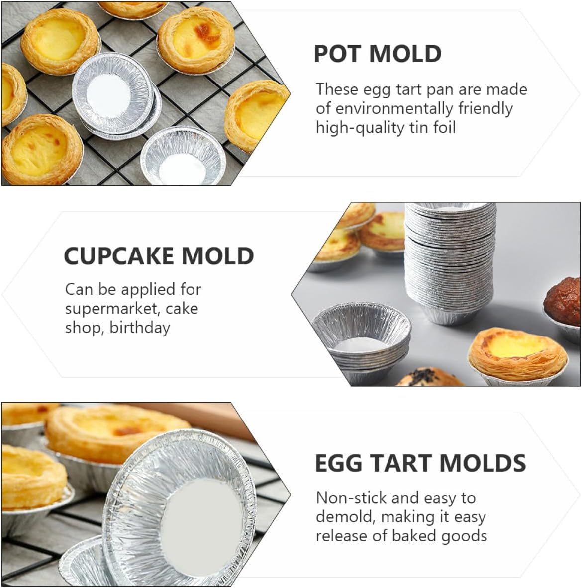 TIDTALEO Disposable Egg Tart Molds 8Cm Silver Tinfoil Baking Cups Kitchen Baking Tool 500Pcs for Dessert and Muffin Bakery Use