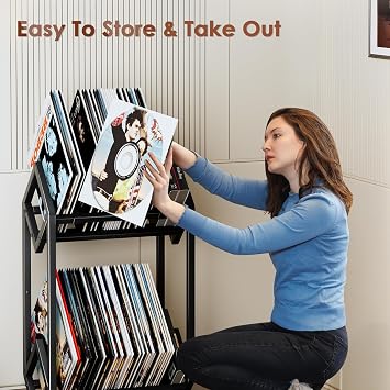 Vinyl Record Storage Holder CD Rack 12 inches Album Holder Metal CD Display Stand Holds up to 160-200 LP, Book and Record Album Storage and Organizer,Easy to Assemble (Double)