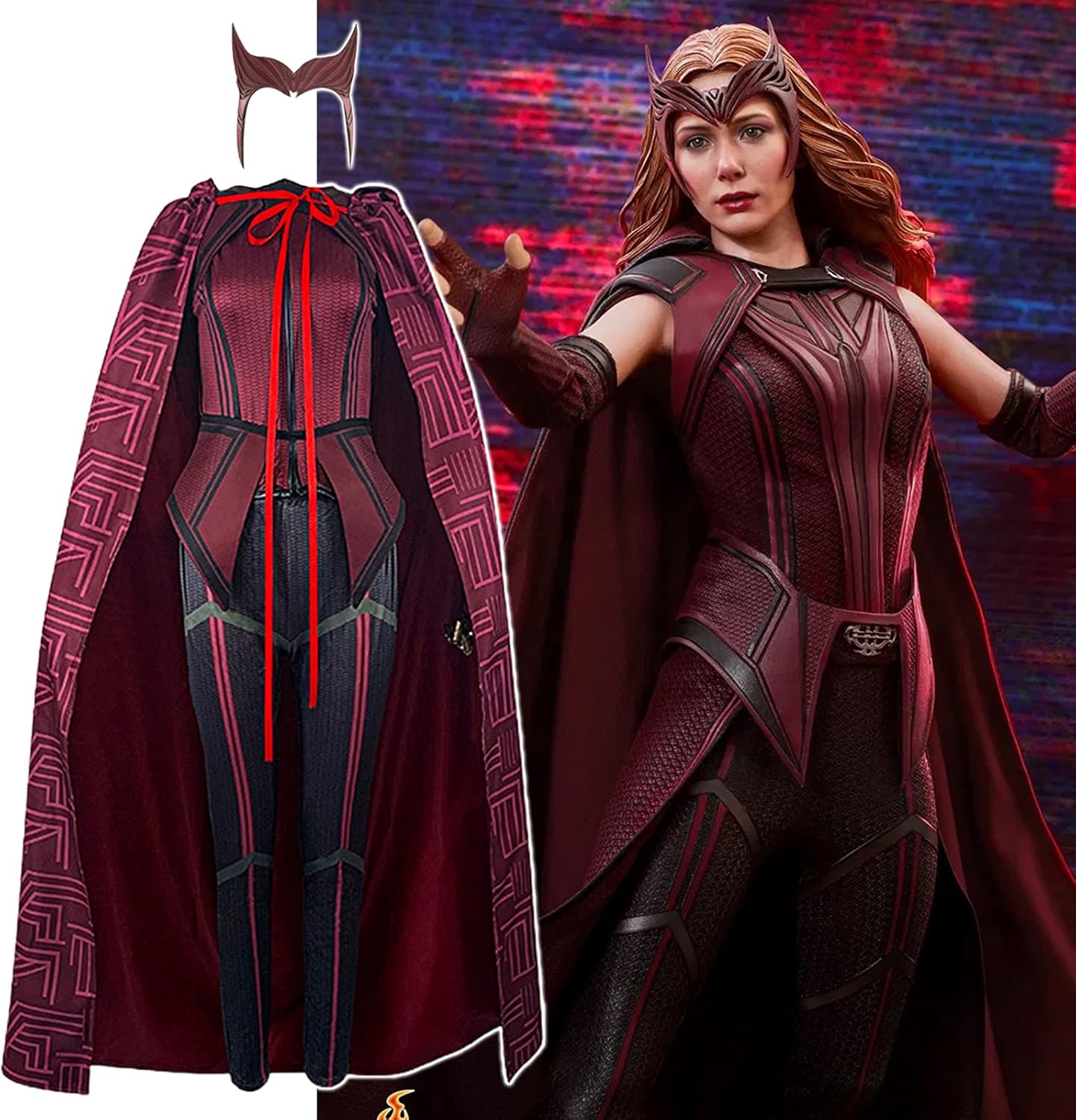 Bulex Wanda Maximoff Costume Cosplay Wanda Vision Cloak Top Headpiece Accessory Outfit