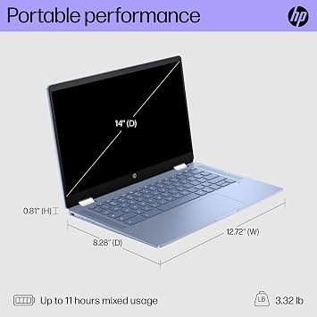 HP Chromebook X360 14b, 14 2-in-1 Laptop, Intel N100, 4GB RAM, 128GB
