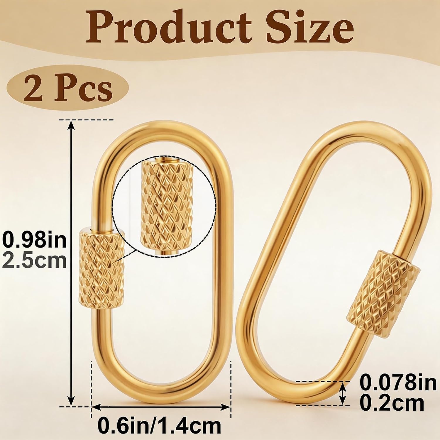 Locking Carabiner for Jewelry Making, Small Oval Gold Metal Carabiner Clasp - Secure Hook for DIY Necklace, Bracelet, Keychain, Bag Charm & Craft Accessories (4pc)