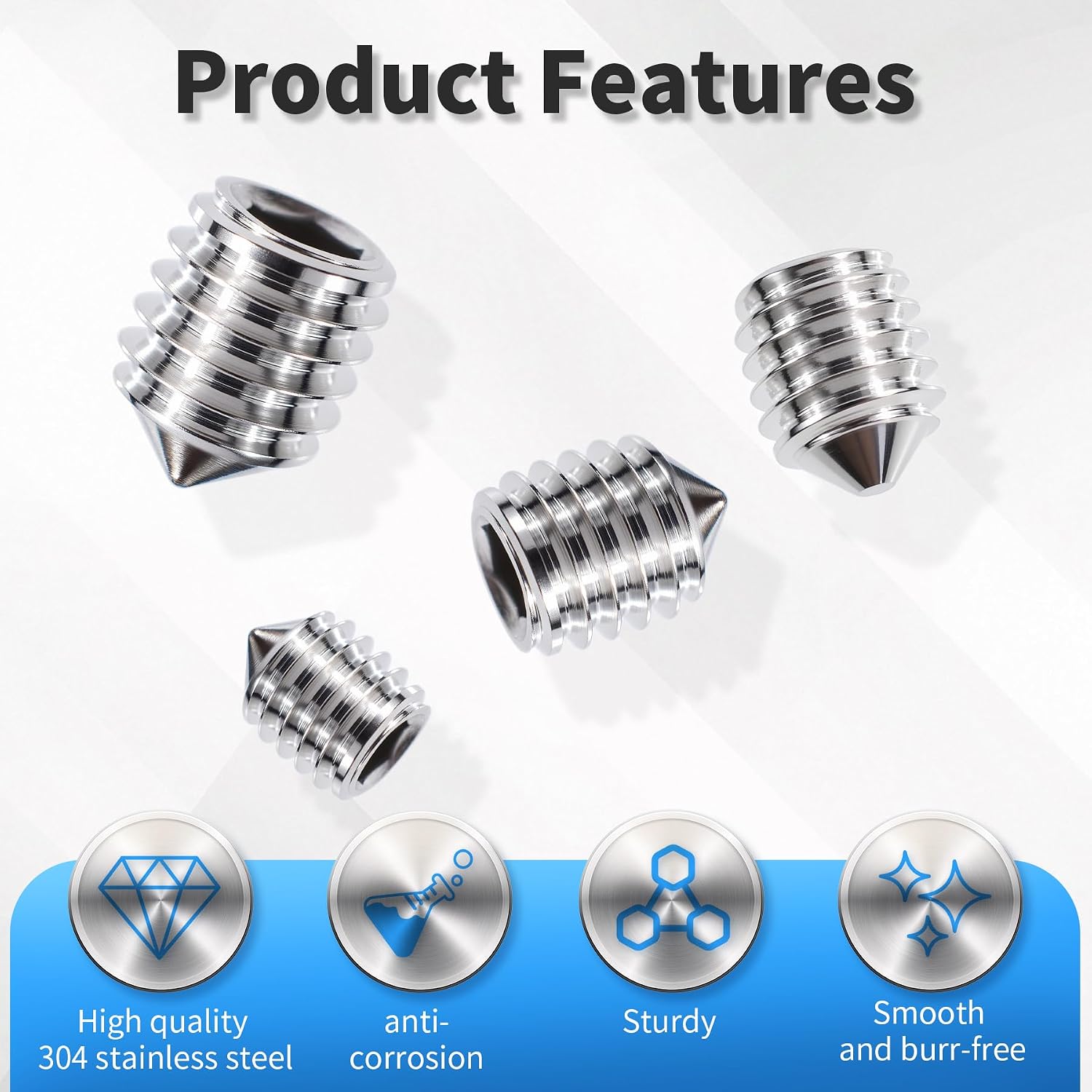 50 Pcs M4x3mm Allen Hex Socket Set Screws, Cone Point