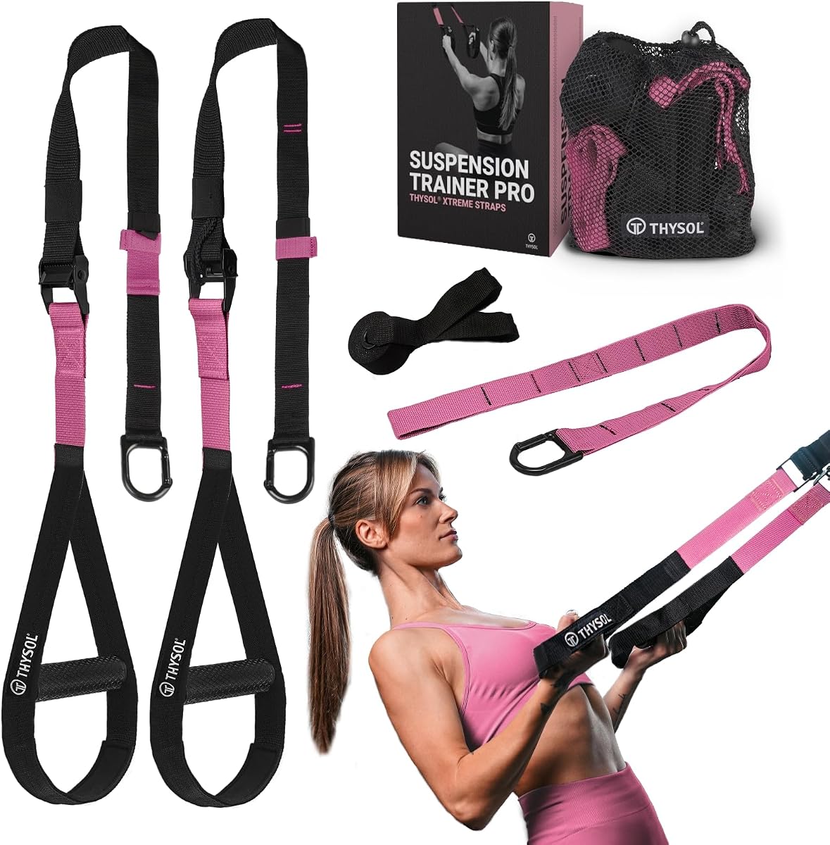 Entrenador de Resistencia a la Suspensión PRO Correas de Suspensión con Anclaje de Puerta | Correas de ejercicio para entrenamientos de cuerpo completo en el gimnasio en casa. Kit de entrenamiento en suspensión en casa para desarrollar fuerza con correas ajustables.