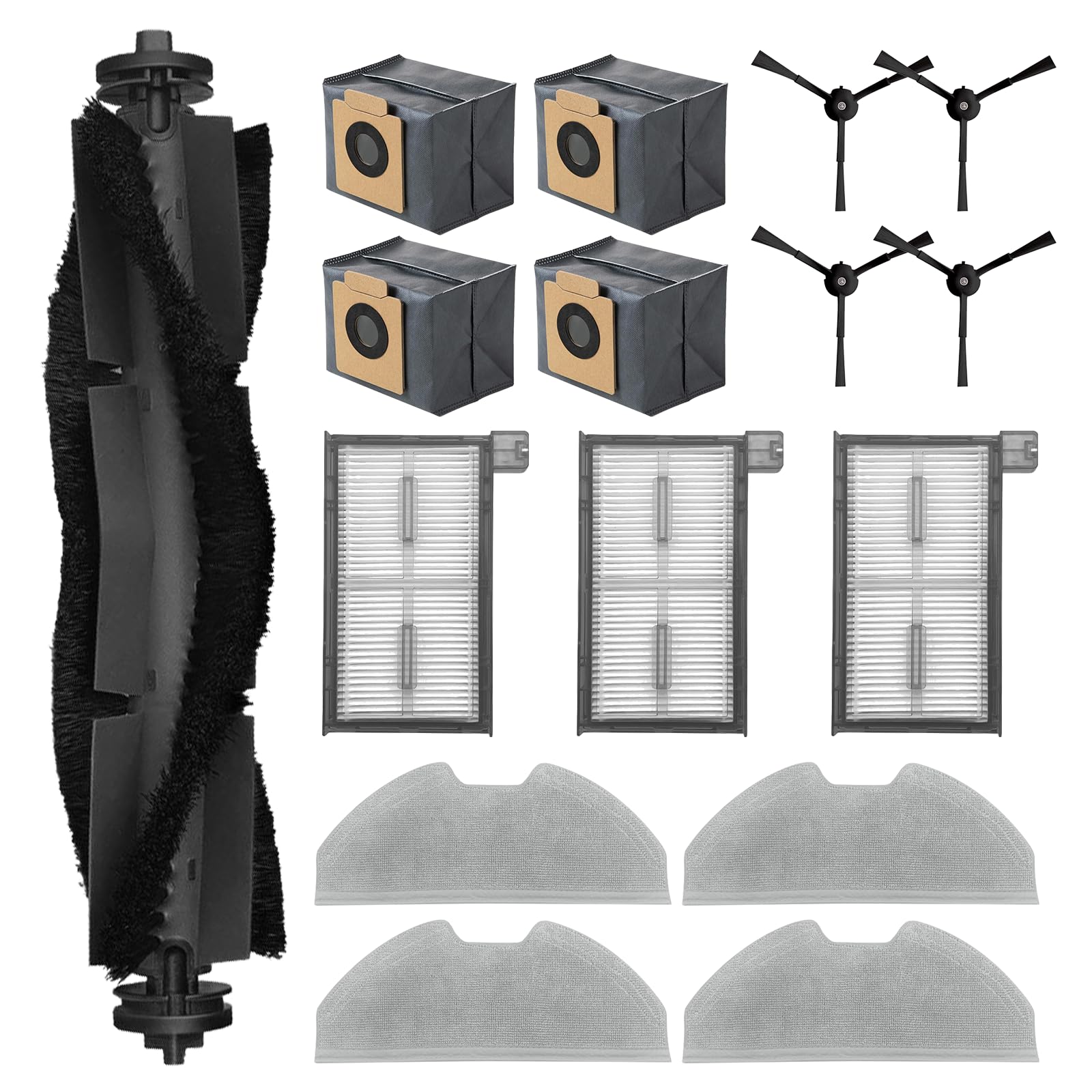 16 stuks X8 Pro accessoireset voor eufy X8 Pro robotstofzuiger, 1 hoofdborstel, 4 zijborstels, 3 HEPA-filters, 4 reinigingsdoekjes en 4 stofzakken, reserveonderdelen voor Eufy X8 Pro