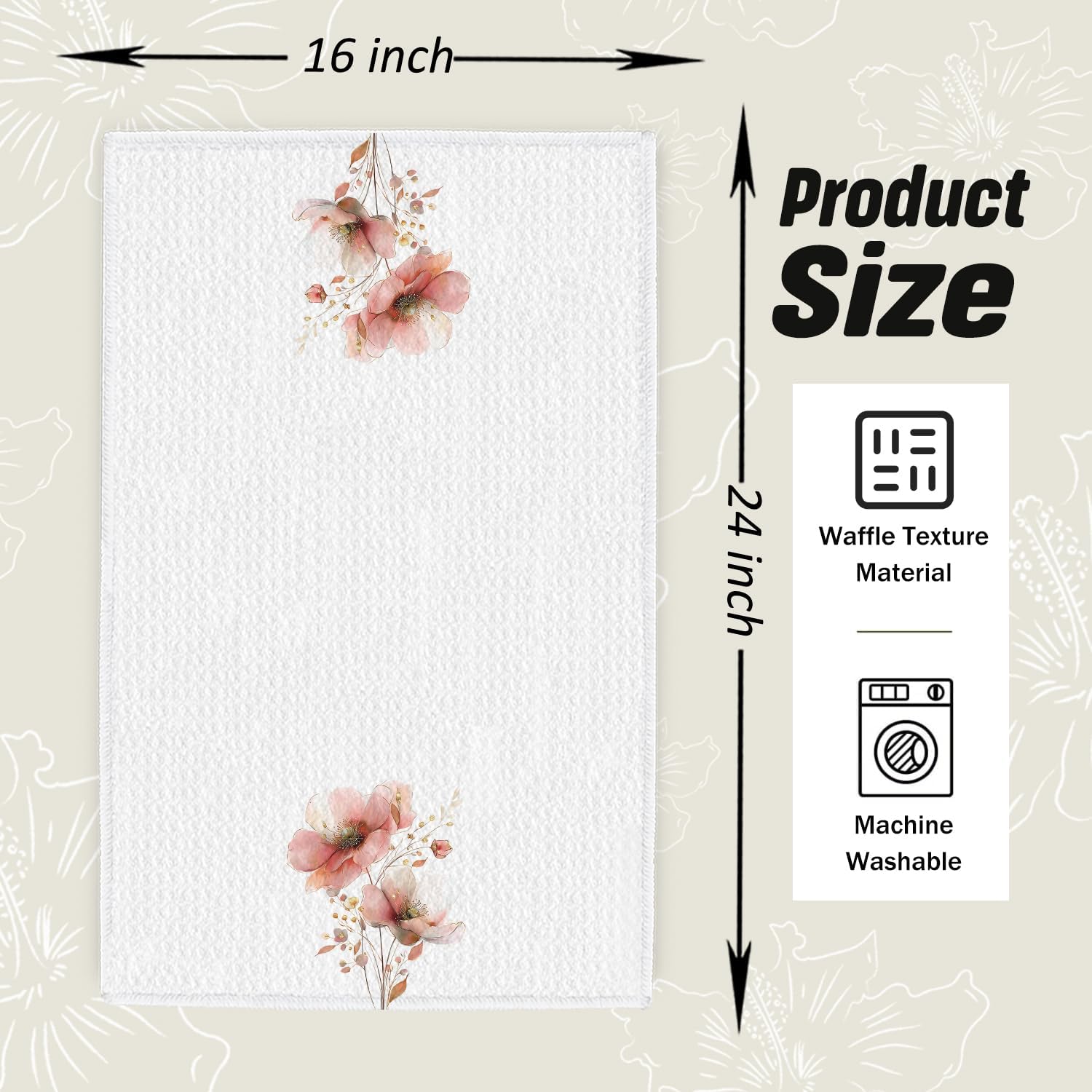 Pink and Gold Floral Kitchen Dish Towels, Cottagecore Elegant Flower Botanical Decorative Hand Tea Towels for Kitchen Bathroom, 16x24 Inch image 2