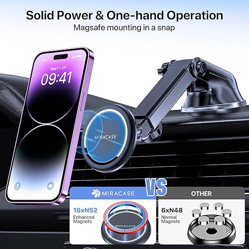 Miniatura 4 de Miracase Compatible con soporte MagSafe para automóvil, succión mejorada y brazo largo Soporte magnético para teléfono para ventilación del