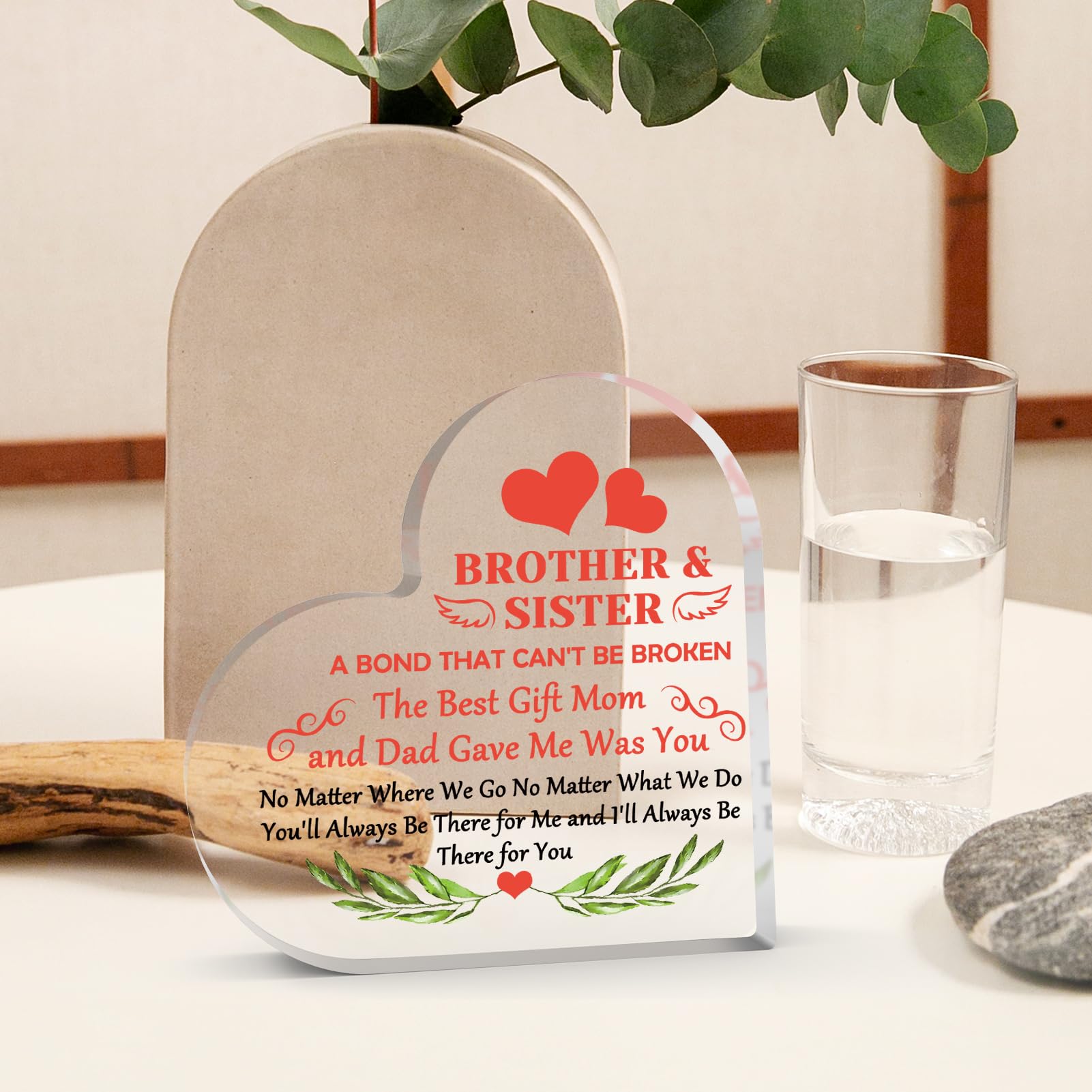 Inspirational Gift for Brother To My Sister Gift from Brother Heart Shaped Acrylic Decor Graduation Gift for Sibling Appreciation Gift for Sister Brother Acrylic Sign Gift Birthday Gift for Sibling