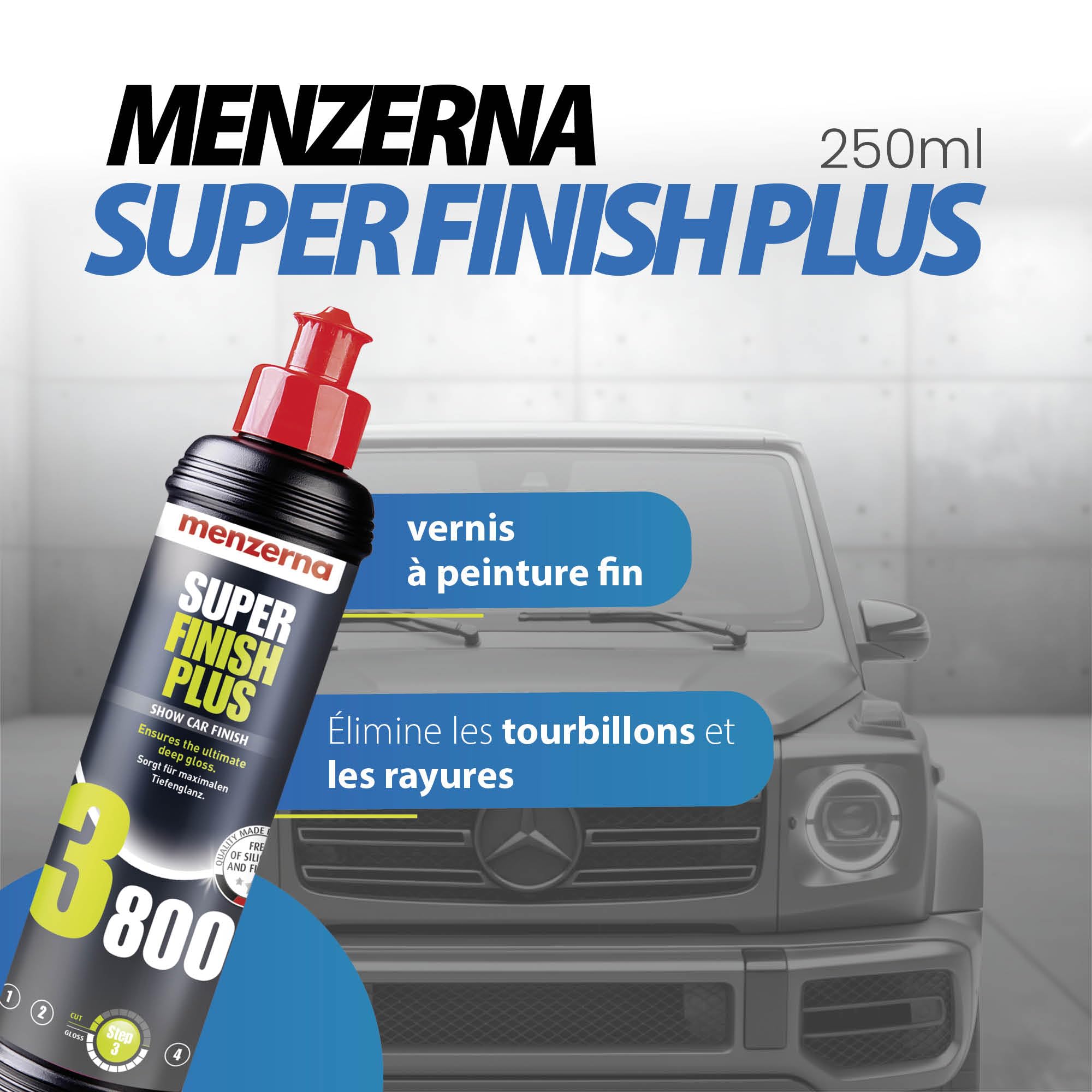 Menzerna Kit de Polissage pour Voiture : Menzerna Heavy Cut Compound 1000 + Medium Cut Compound 2500 + Super Finish Plus 3800 + Power Lock Sachet 20ml + 4X Chiffon Microfibre 40x40cm - 5