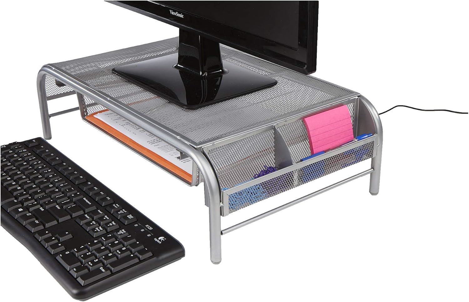 Super Brands Mind Reader 2MESHMON-SIL Metal Mesh Stand and Desk Organizer with Drawer, Monitor Riser, Silver-2 Pack New Deal Mind Reader 2MESHMON-SIL Metal Mesh Stand and Desk Organizer with Drawer, Monitor Riser, Silver-2 Pack