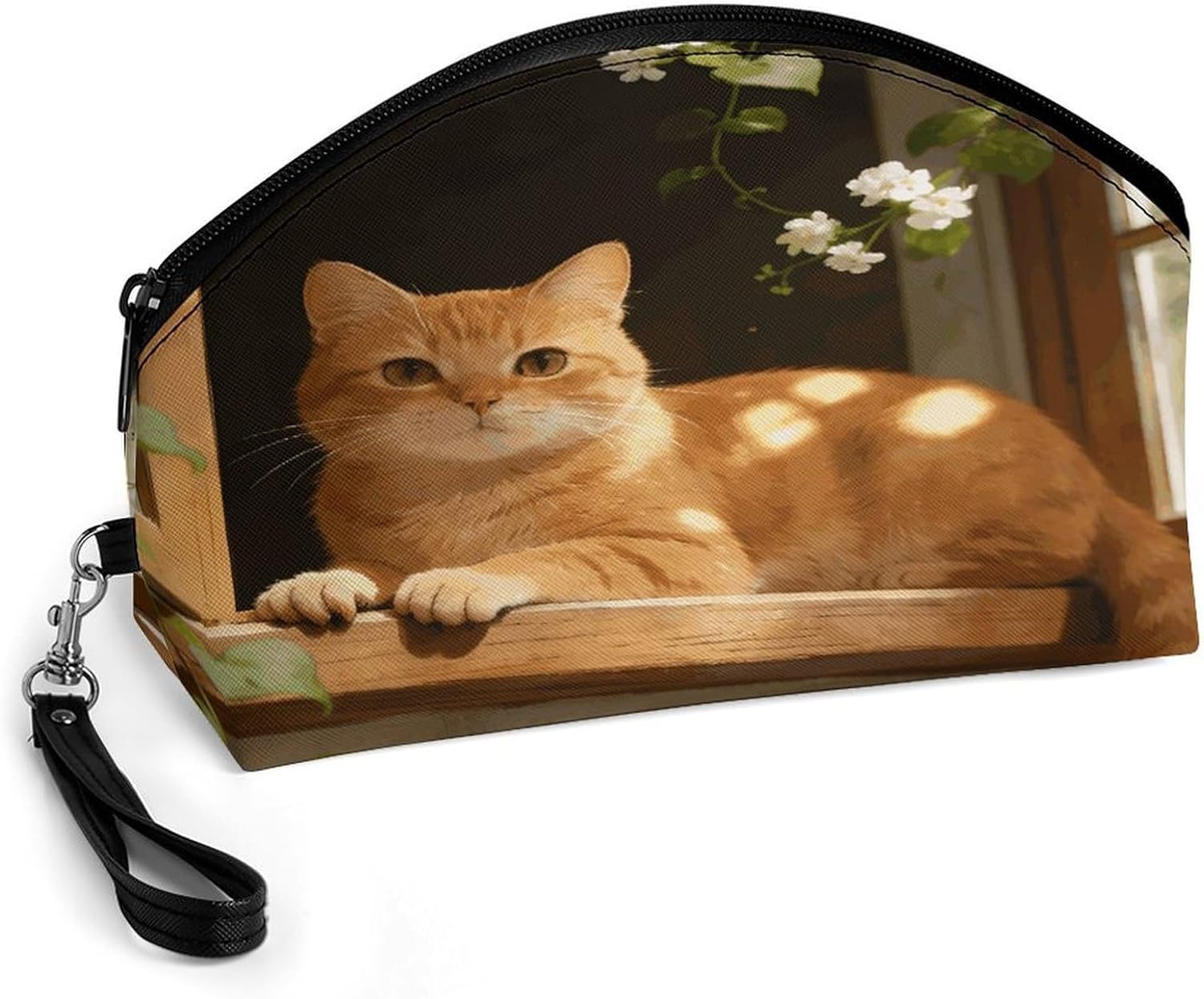 Orange Light by The Window Makeup Bag Large Capacity Cosmetic Bag for Women Portable Toiletry Bags for Skincare Water-resistant Cosmetic Case PU Leather Travel Cosmetic Organizer