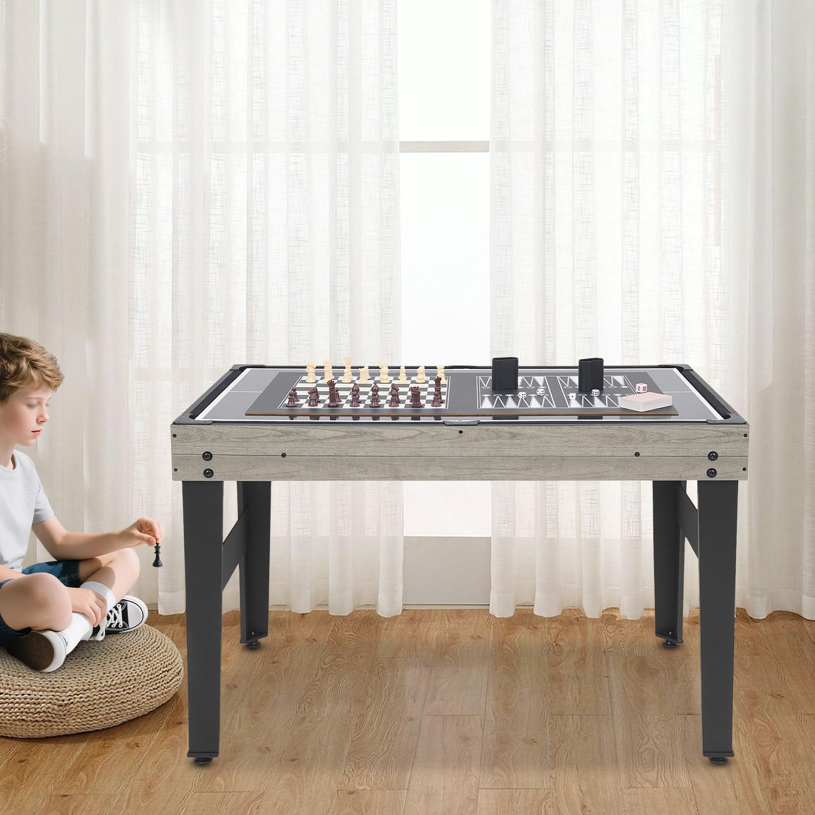 Mesa de juego 10 en 1, 122 x 60 x 80 cm, mesa multifunción con futbolín, mesa de ping pong, mesa multijuego 10 en 1 para niños y adultos, robusta mesa de tablero DM con compartimento de almacenamiento
