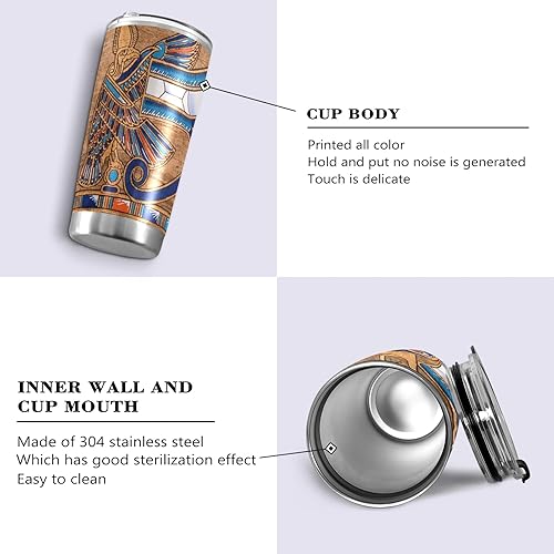 Miniatura 2 de MCHIVER Vaso de café egipcio de 20 onzas con aislamiento de doble pared de acero inoxidable con tapa y pajita, cepillo de limpieza