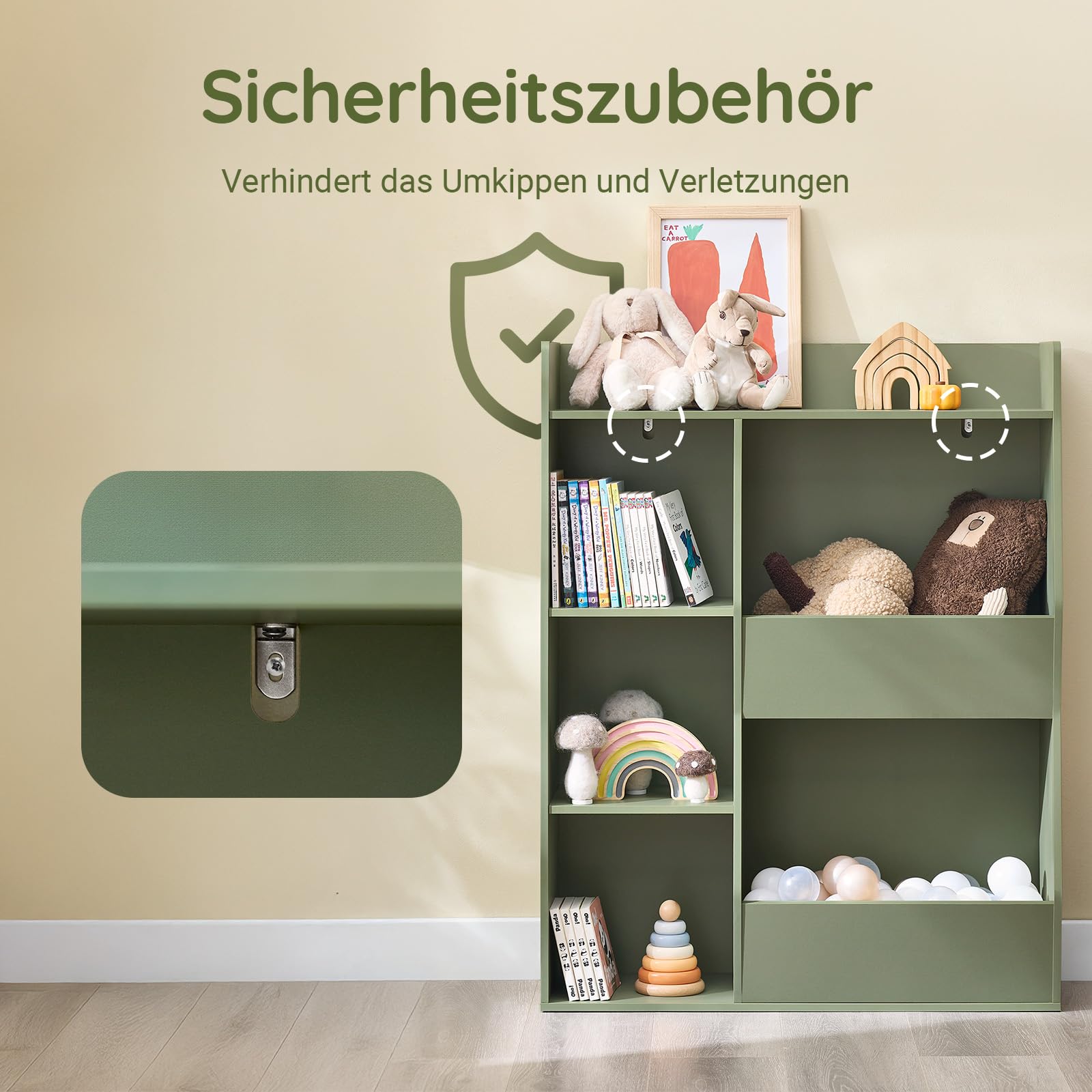 SoBuy Kinder Bücherregal Montessori Regal Kinderzimmer mit 5 Offenes Fach Kinderregal für Spielzeug Aufbewahrung Grün 80x104x34 cm KMB55-K-GR