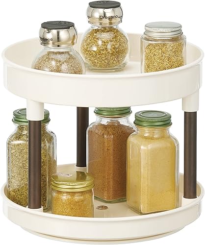 mDesign Lazy Susan - Recipiente de almacenamiento de alimentos para armarios, despensa, nevera, encimeras, borde elevado, organizador giratorio para
