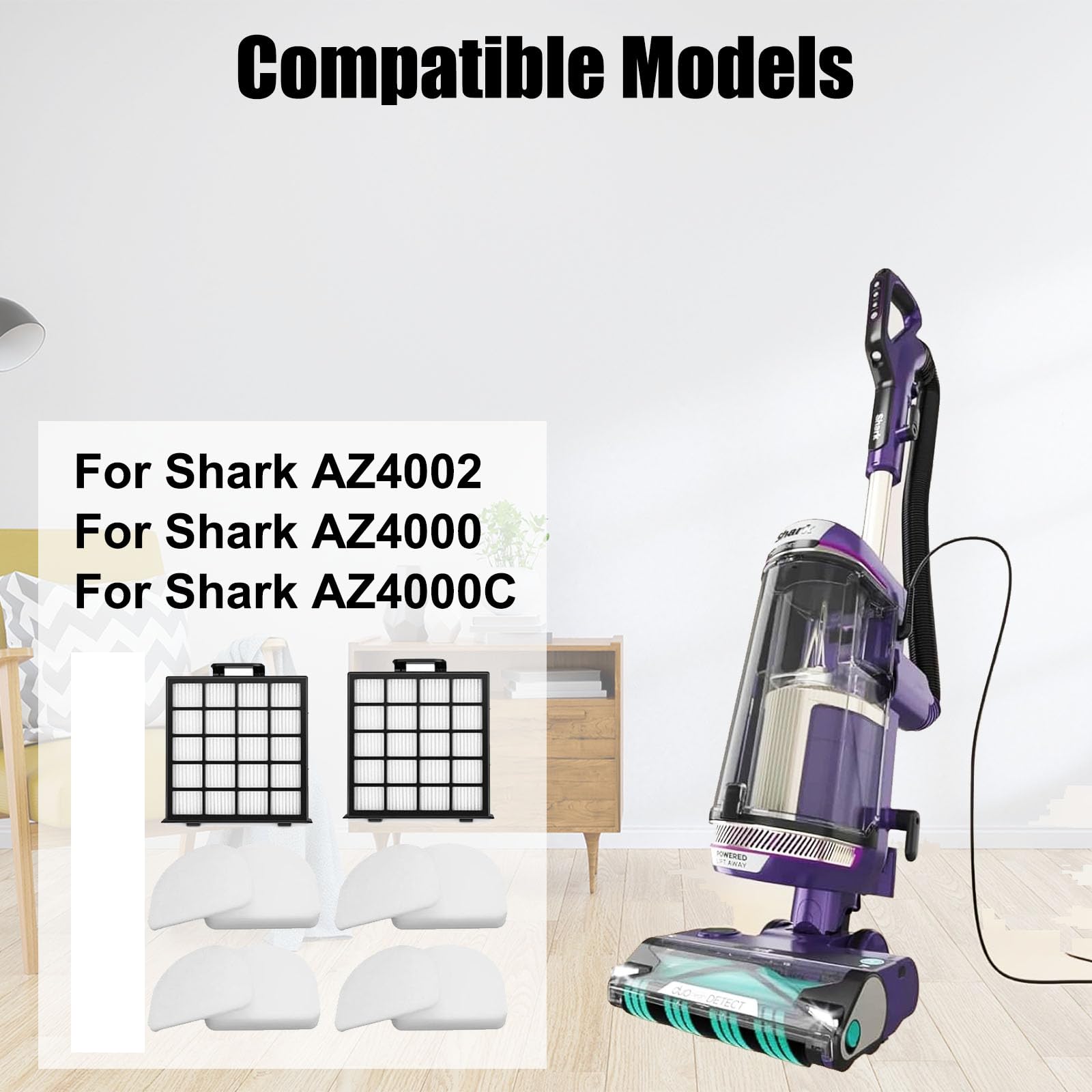 AZ4002 Ersatzfilter für Shark Power Detect Handstaubsauger AZ4000 AZ4002 AZ4000C, 1 Rollenbürste + 2 HEPA-Filter + 4 Schaumstoff- und Filzfilter + 4 Geruchsneutralisator-Kartuschen, 11 Stück