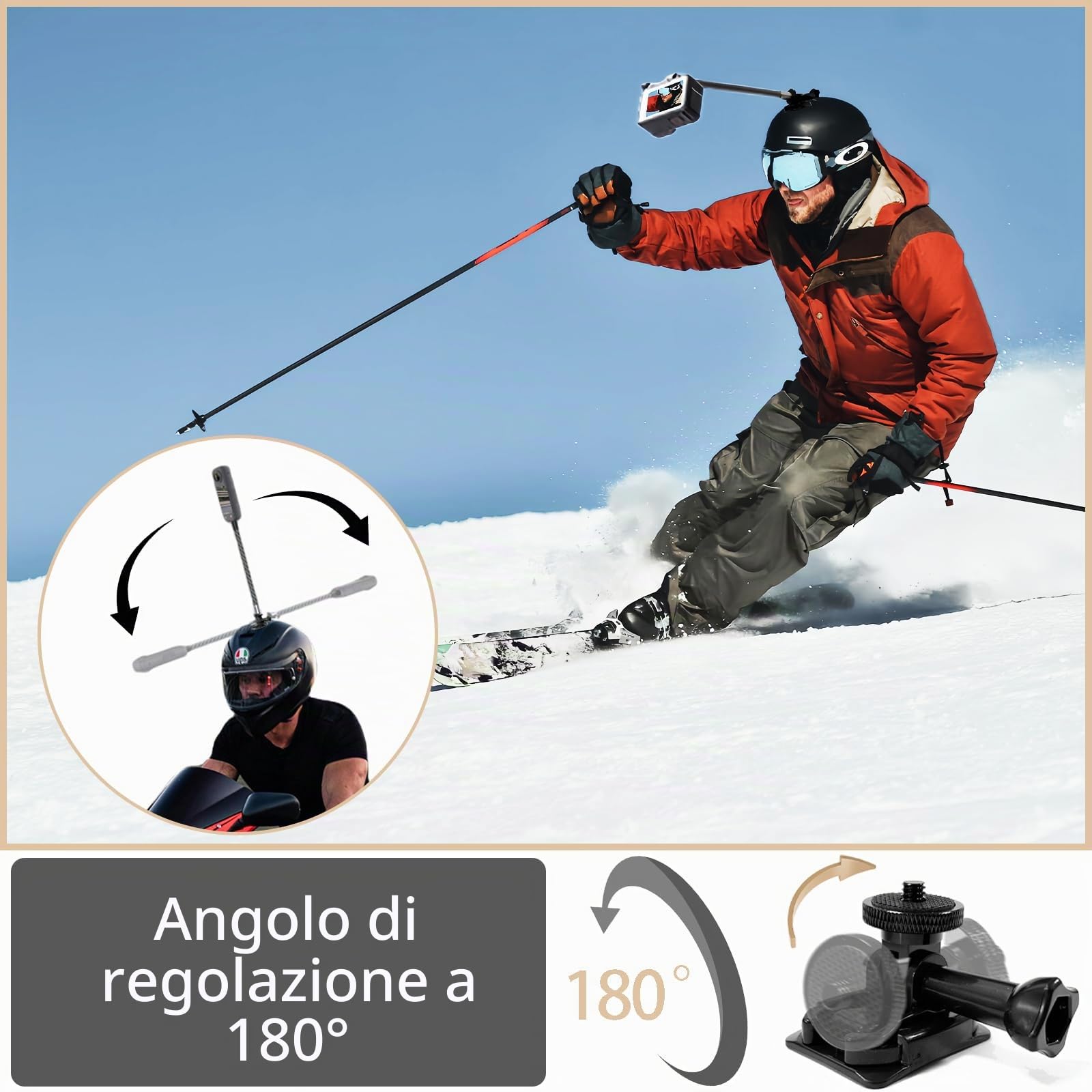 Kit di montaggio per manubrio di bici e moto, morsetto con braccio di estensione per selfie, compatibile con Insta 360 X4, X3, X2, X ONE RS, R ACE, Pro Go 3, 2, Go Pro Series