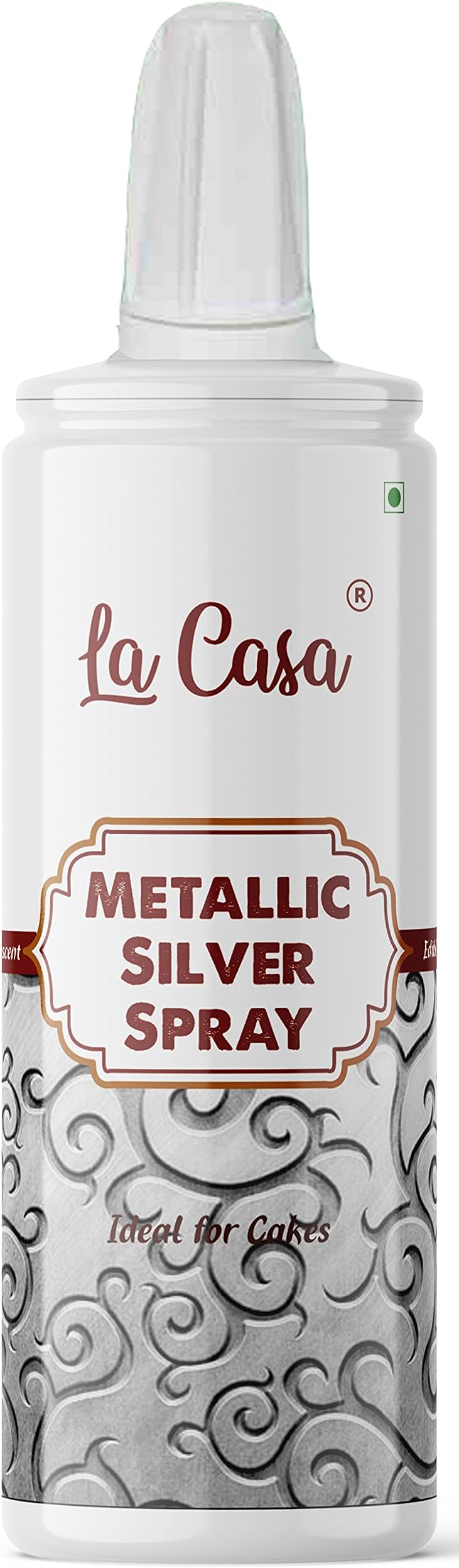 La Casa Metallic Pearlescent Silver Spray Colour | Edible Color Ideal for Cake Decoration & Garnishing | 30g |