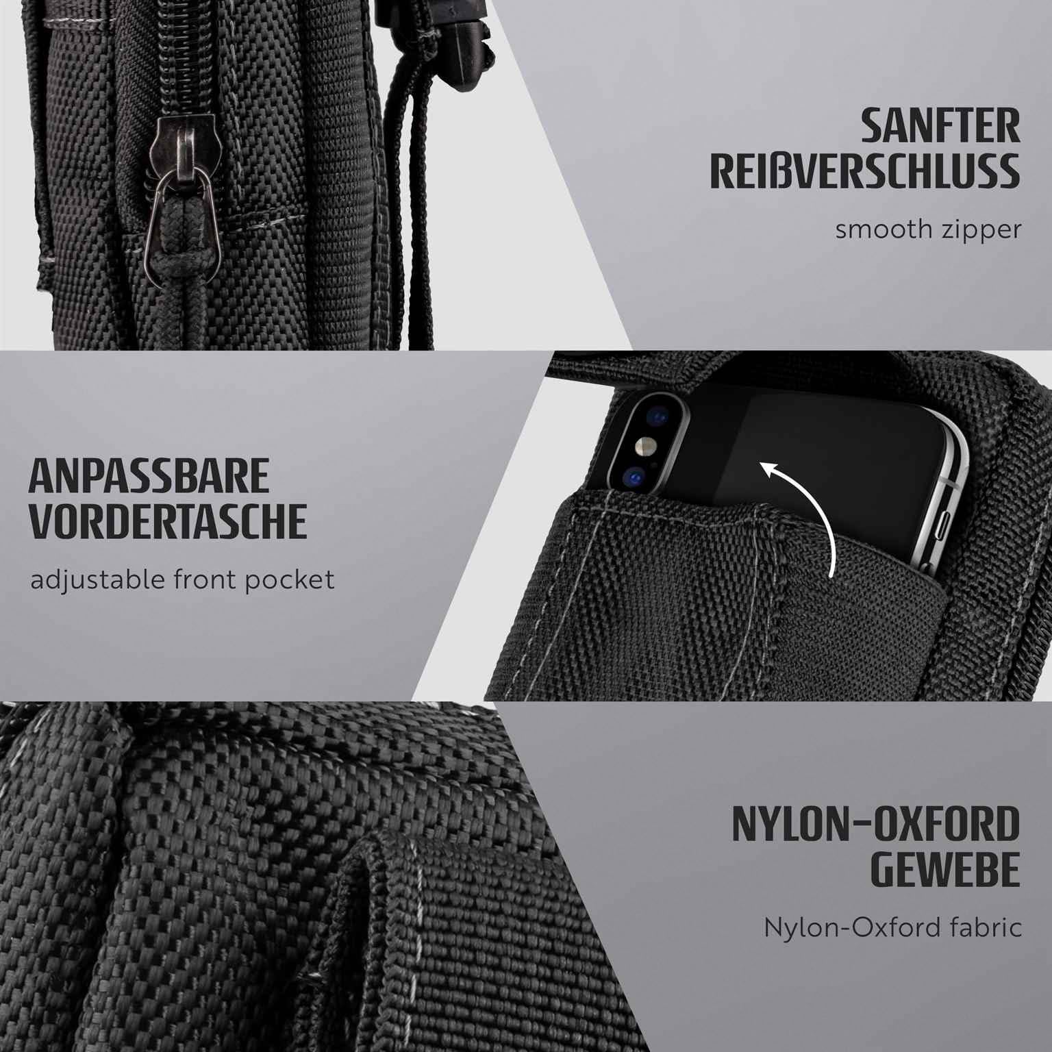 ONEFLOW Survival Case für iPhone 17 Pro Max Handy Gürteltasche aus Nylon mit Karabiner, Taktische EDC Tasche mit Gürtel Halterung, Etui Handyhülle Outdoor Handytasche, Schwarz