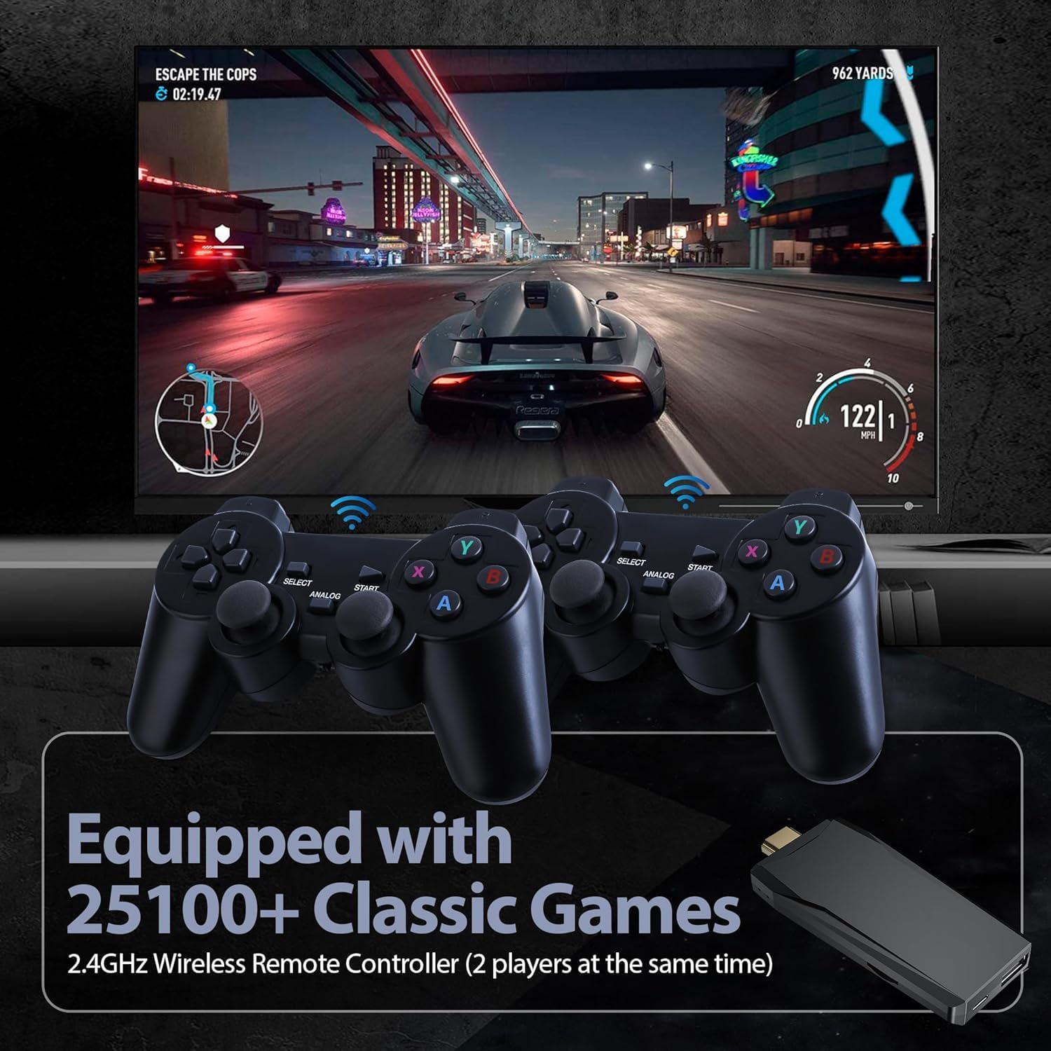 Retro Game Console, Wireless Retro Game Console, Plug & Play Video TV Game with 25100+ Built-in Games, 4K HD Output, and 2.4GHz Wireless Controller, 9 Classic Emulators(Black) - Image 2