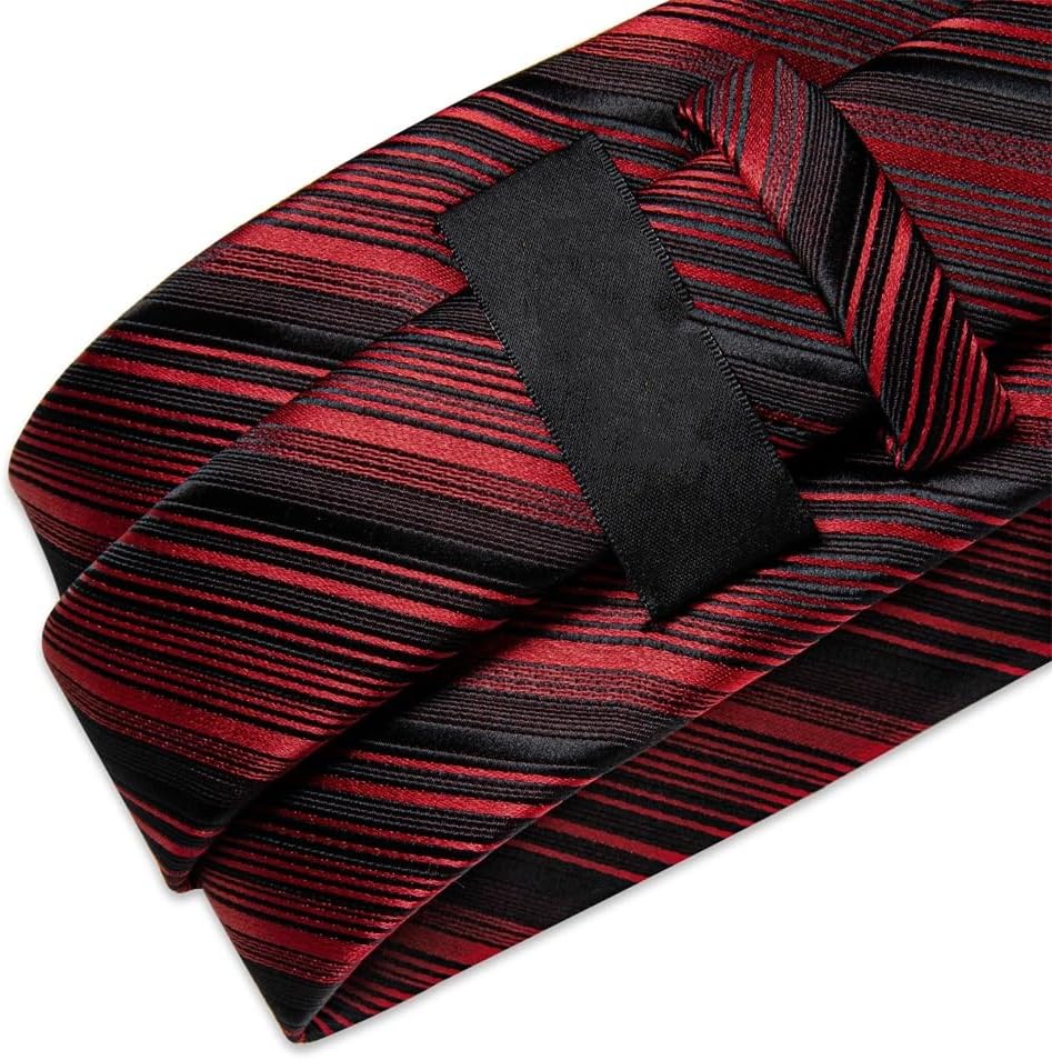 Men's Tie Sets Men Neckties Striped Red Black Formal Business Wedding Ties Long Handkerchief Pocket Squares