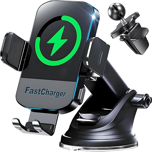 CHGeek Cargador inalámbrico para automóvil, 15 W de carga rápida de 15 W, cargador de teléfono para automóvil, soporte de teléfono para montaje en