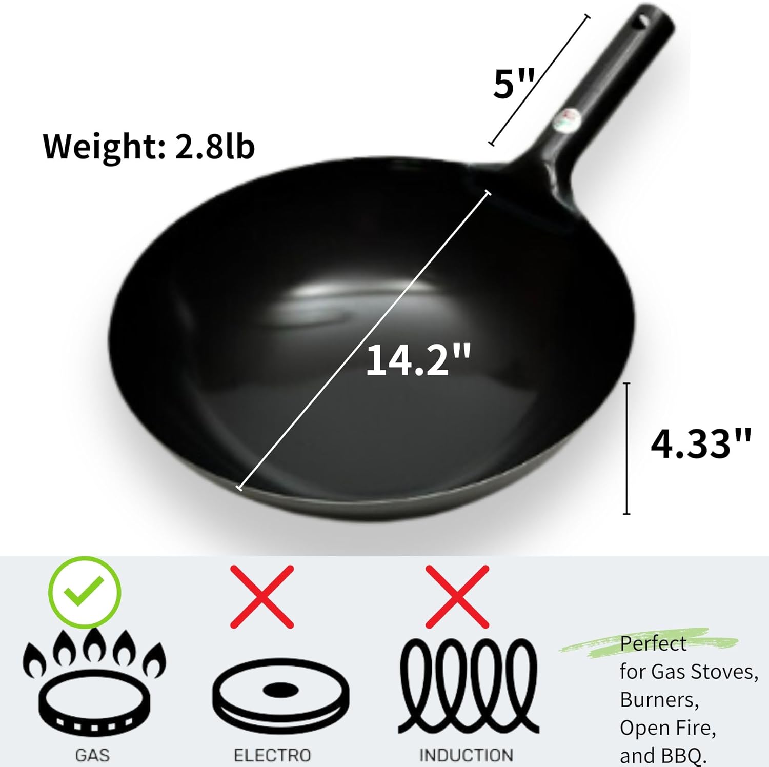 Kanda Iron Beijing Wok - Lightweight and Durable - Perfect for Authentic Japanese Cooking - 14.2 inch 36cm