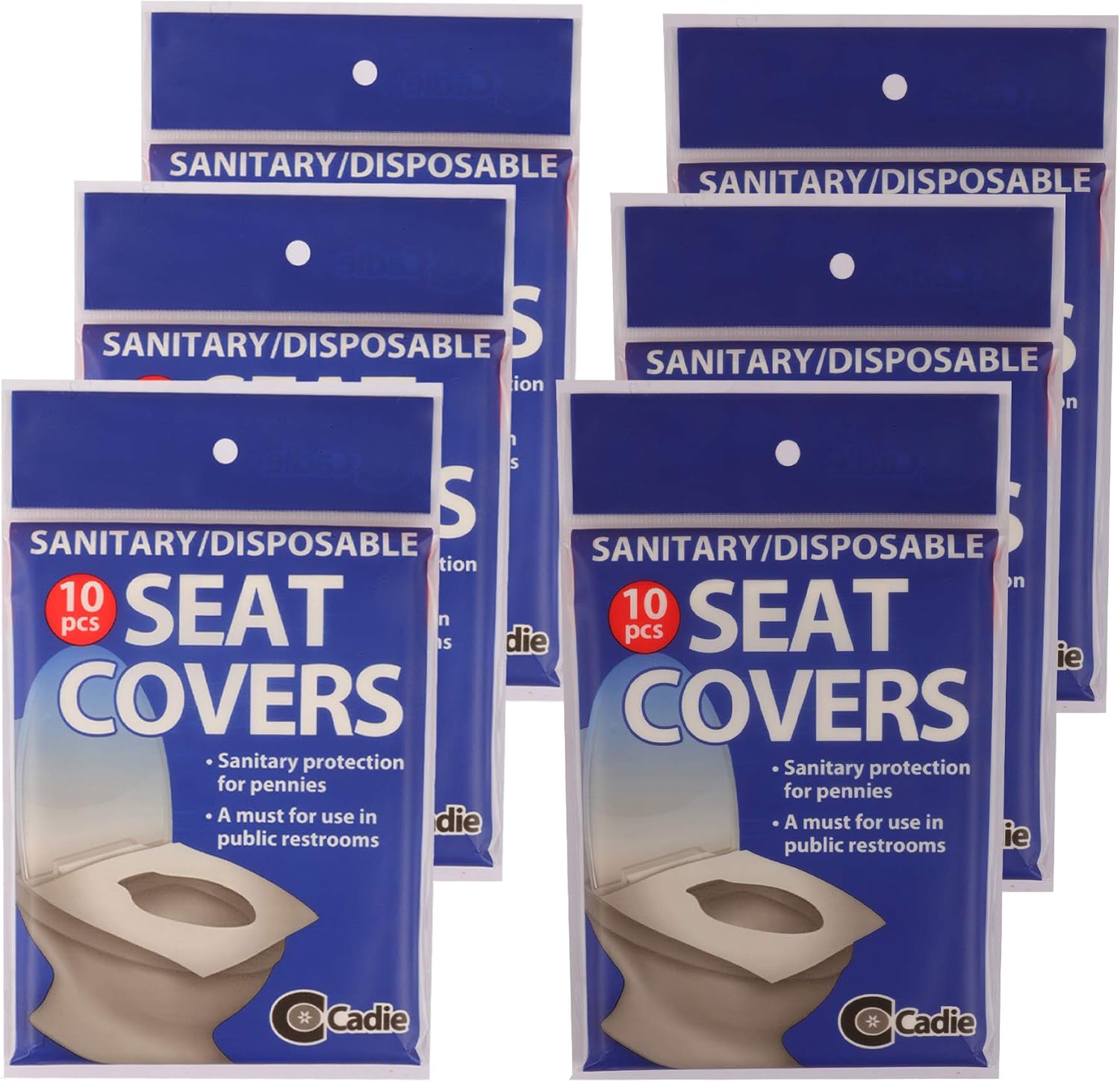 Disposable Paper Toilet Seat Covers - Flushable and Hygienic Travel Paper Potty Barrier for Urinating in Public Hotel, Stations, Restaurants, Plane, Mall, Office Resealable | 6 Pack (60Count) By Cadie