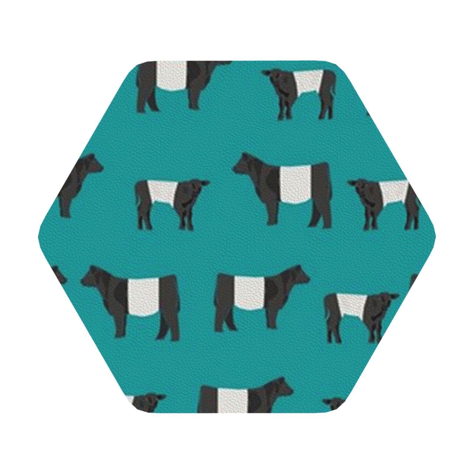 Galloway Cow PU Leather Coasters Set of 6 Hexagon Drink Coasters