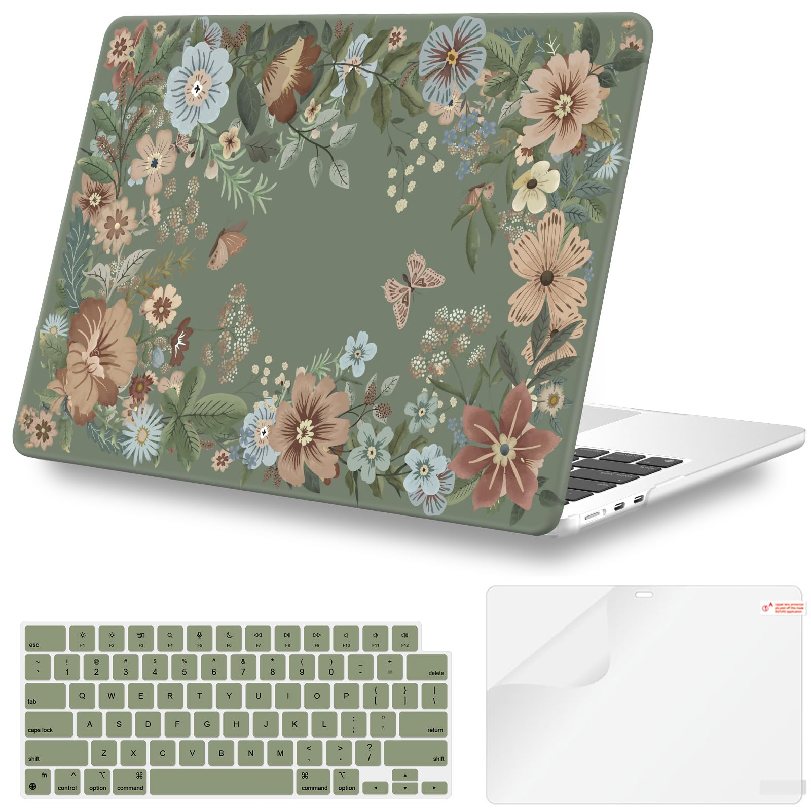 iLeadon Compatible for MacBook Air 13 inch Case 2025 2024-2022 M4 M3 M2 Model A3240 A3113 A2681, Protective Floral Hard Shell Cover for MacBook Air M4