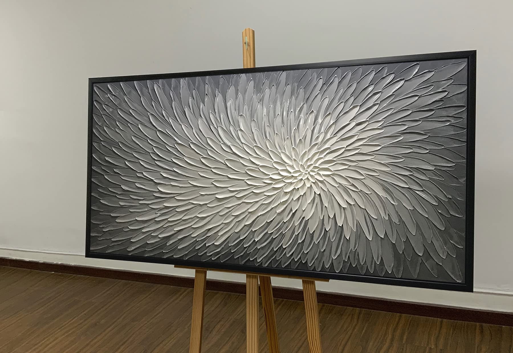 AMEI Art,30x60inch 3D Hand-Painted Modern Artwork Textured Abstract Gray Floral Oil Paintings on Canvas Elegant Grey Acrylic Wall Art With Black Frame Home Decor