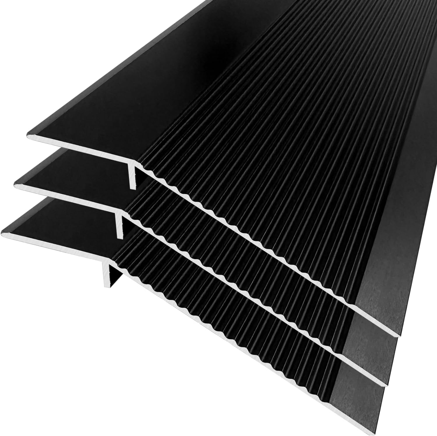 3Pcs Floor Transition Strip 4 inch Wide Threshold Ramp Aluminum, Kitchen Bedroom Bathroom Doors Reducer Gap Cover (Black/3pcs)