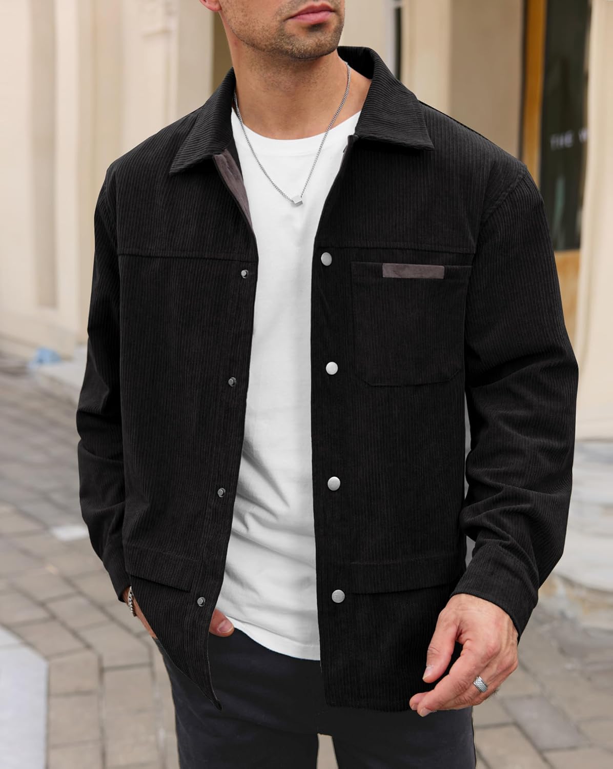 Mens Corduroy Button Jacket Casual Pocket Shirt (S-2XL) - Image 2