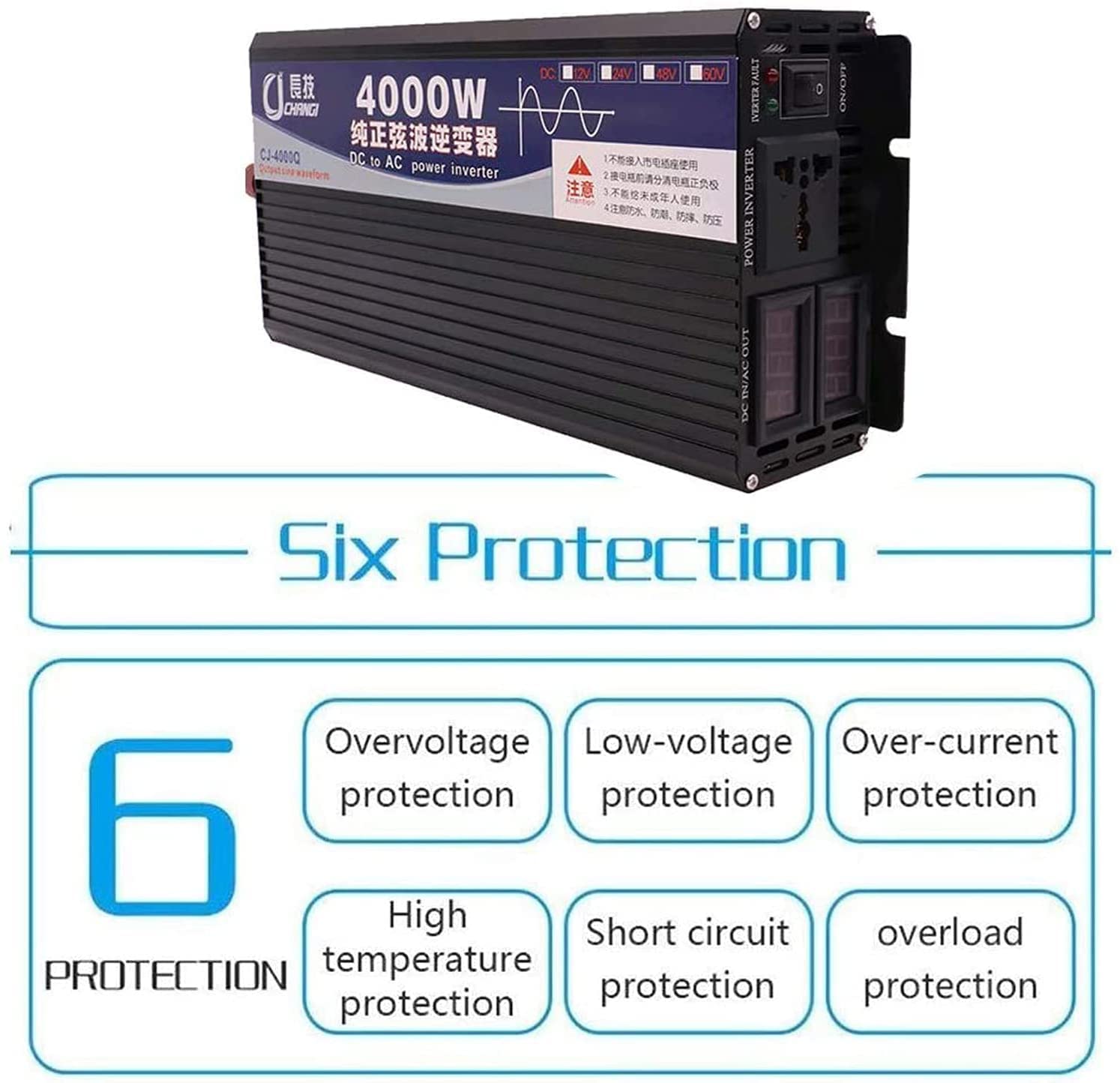 3000W 4000W 5000W Reiner Sinus Wechselrichter Reiner Sinuswelle 12V 24V 48V 60V auf 220V 230V 240V Transformator Stecker Auto für Auto LCD Monitor, FüR Reisen Freien Wohnmobilen (12vTo110v,3000W)