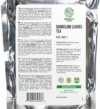 Siberian Green Dandelion Leaves Tea 142g (5 oz) Gently Dried Clean Caffeine-Free Botanical Taraxacum officinale