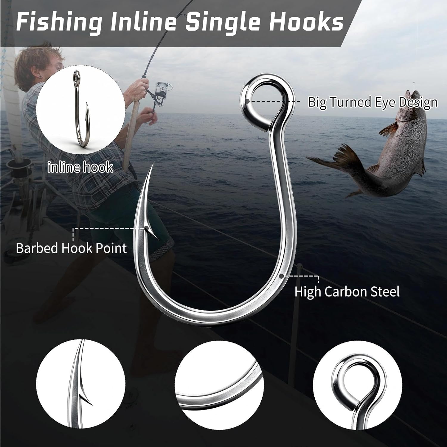 Fishing Inline Single Hooks - in Line Hooks for Treble Hook Replacement