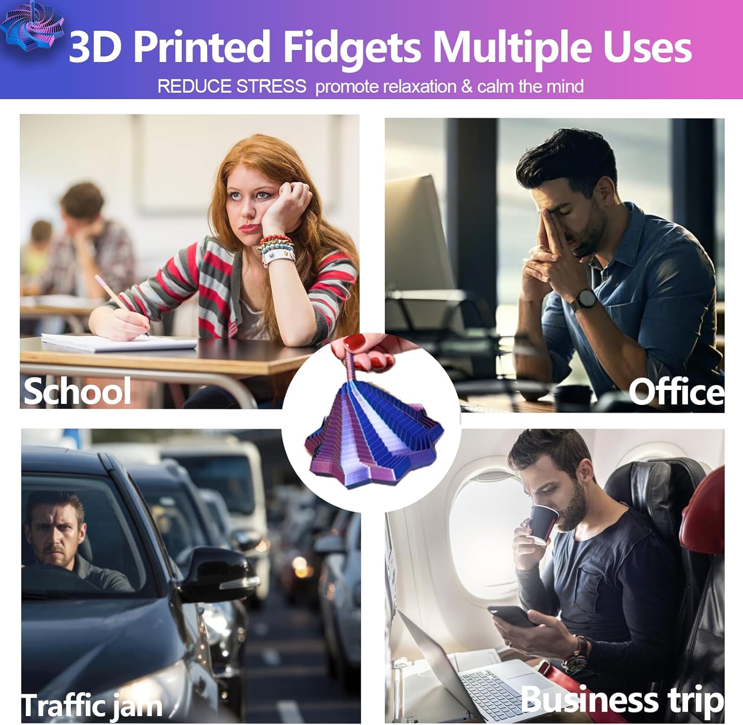 3D Printed Star Fidget Toy,Expanded Sensory Fidget Star for Stress Relief,3D Printed Fidget Toys Adults, Transformable 3D Printed Fidgets, Sensory Fidget Toys Desk Toy with Box(Purple-Blue)